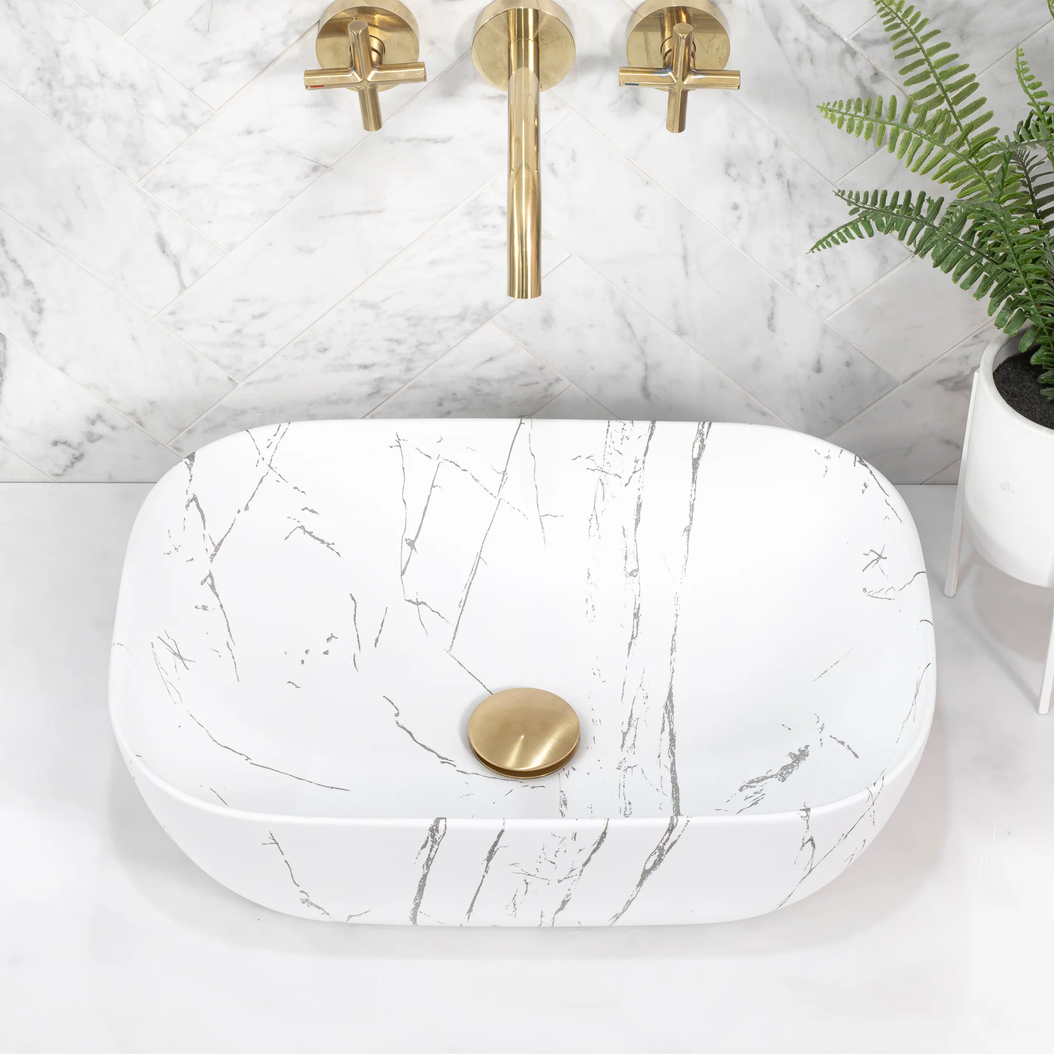 Julio 455mm x 325mm Above-Counter Basin, Matte Calacatta - Image 3