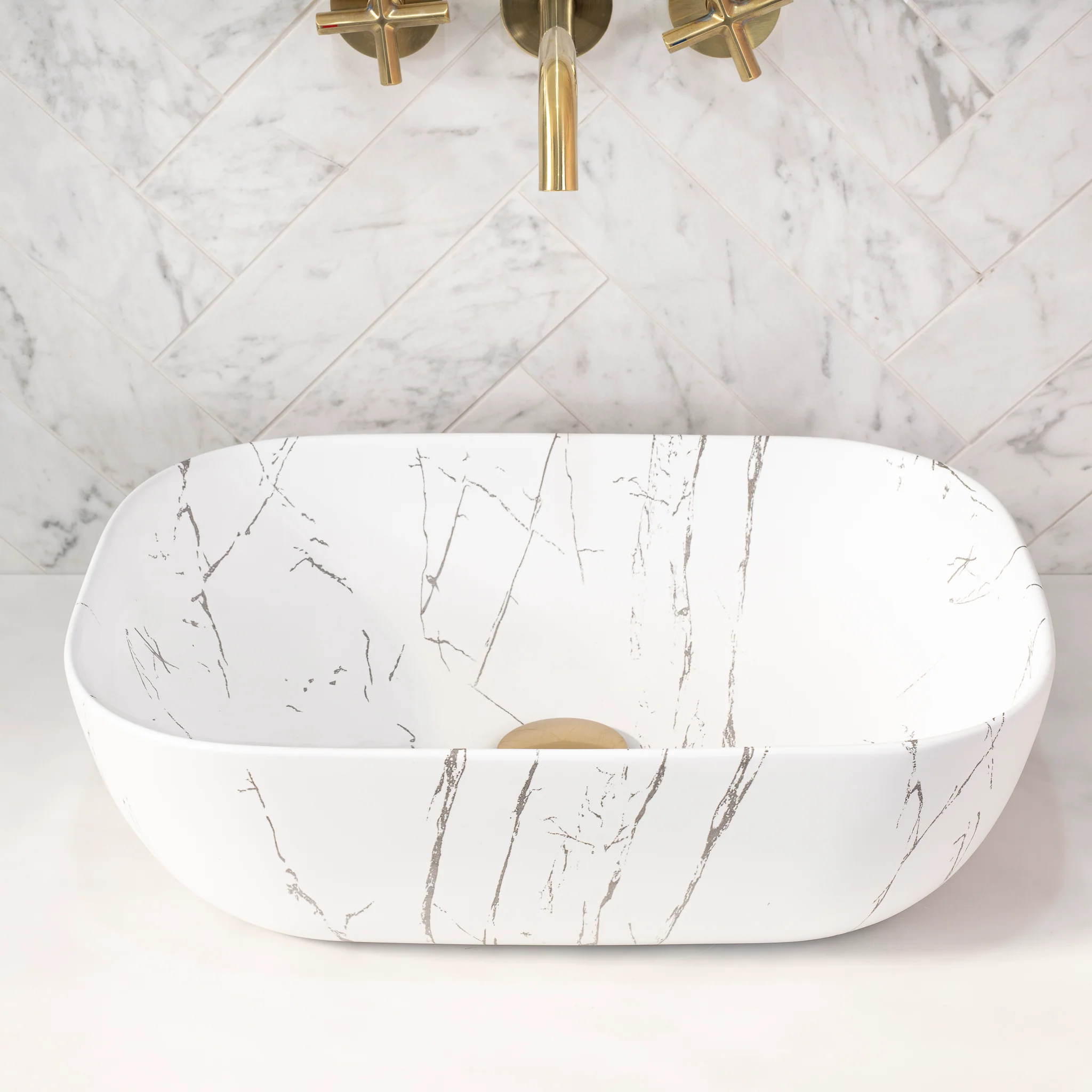 Julio 455mm x 325mm Above-Counter Basin, Matte Calacatta - Image 4