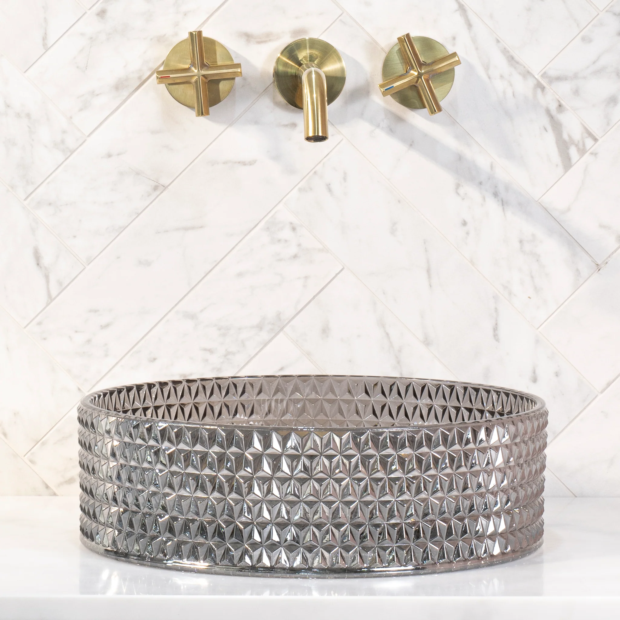 Kahm Mediterranean 360mm Above-Counter Glass Basin, Smoked Glass - Image 2