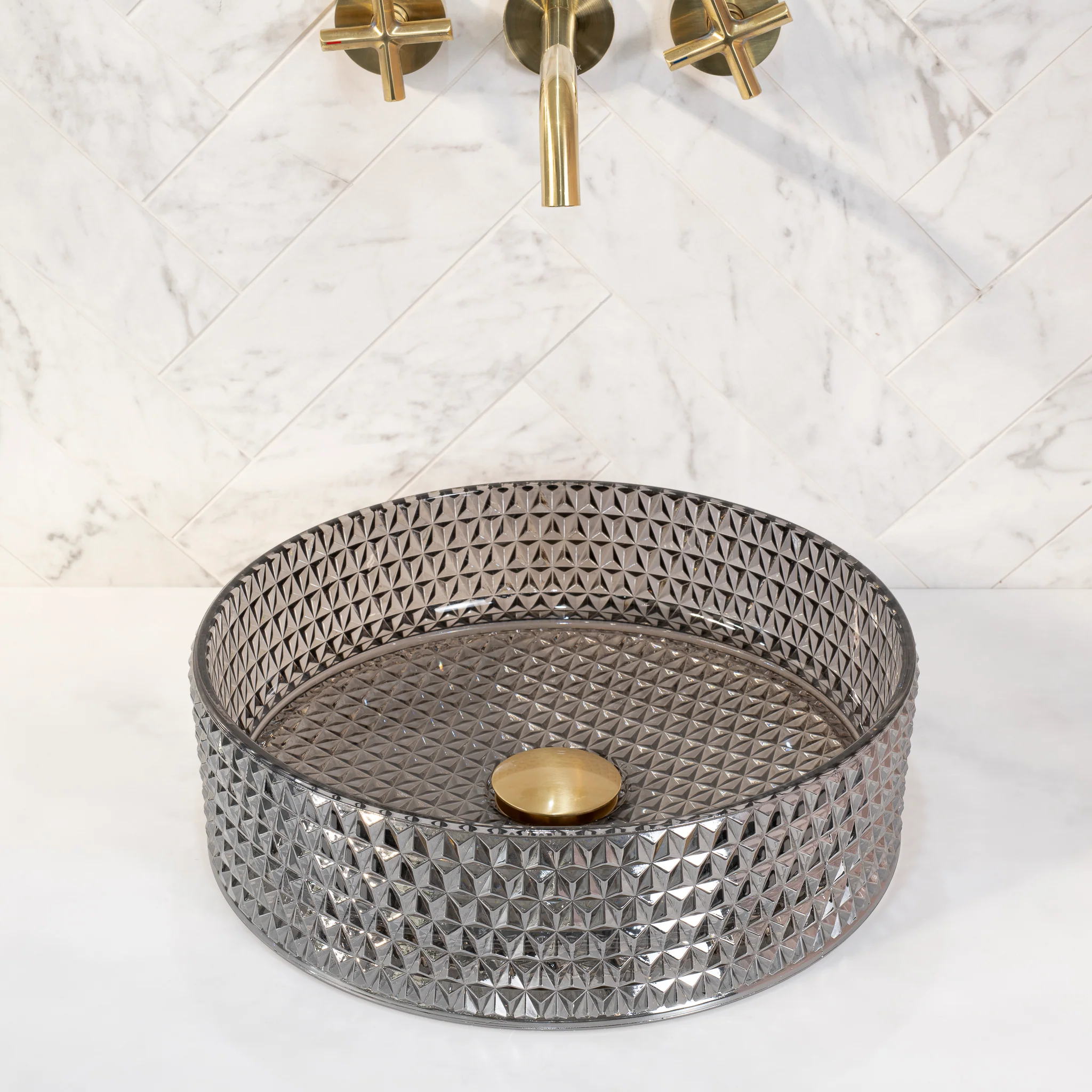 Kahm Mediterranean 360mm Above-Counter Glass Basin, Smoked Glass - Image 3