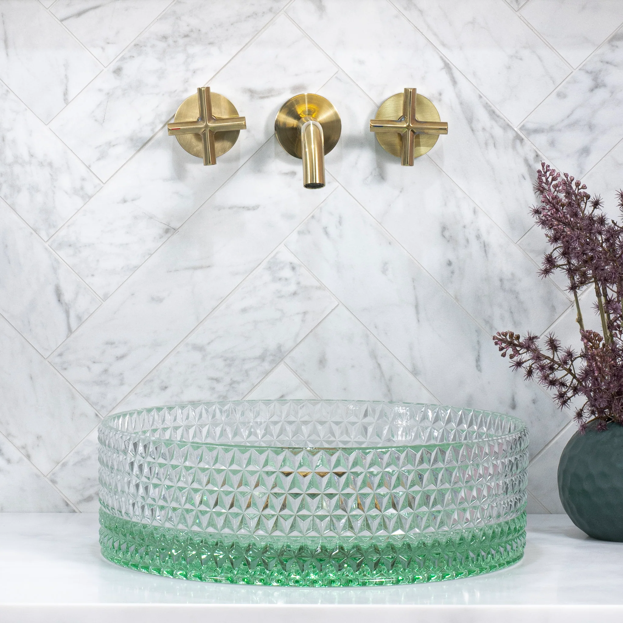 Kahm Mediterranean 360mm Above-Counter Glass Basin, Green Tint Glass - Image 2