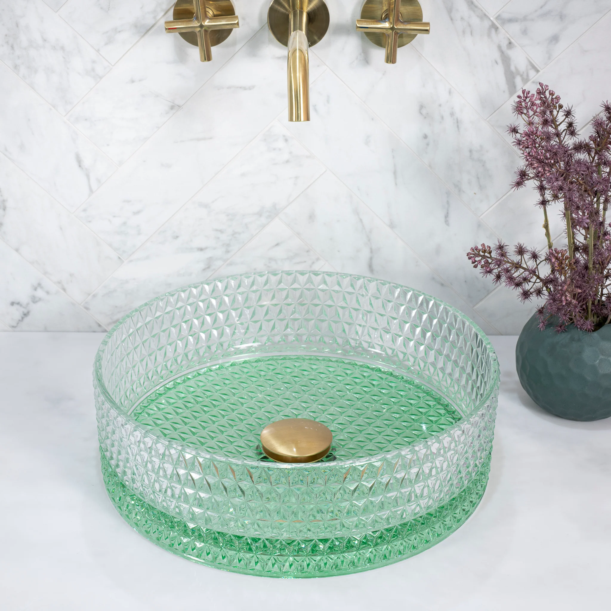 Kahm Mediterranean 360mm Above-Counter Glass Basin, Green Tint Glass - Image 3