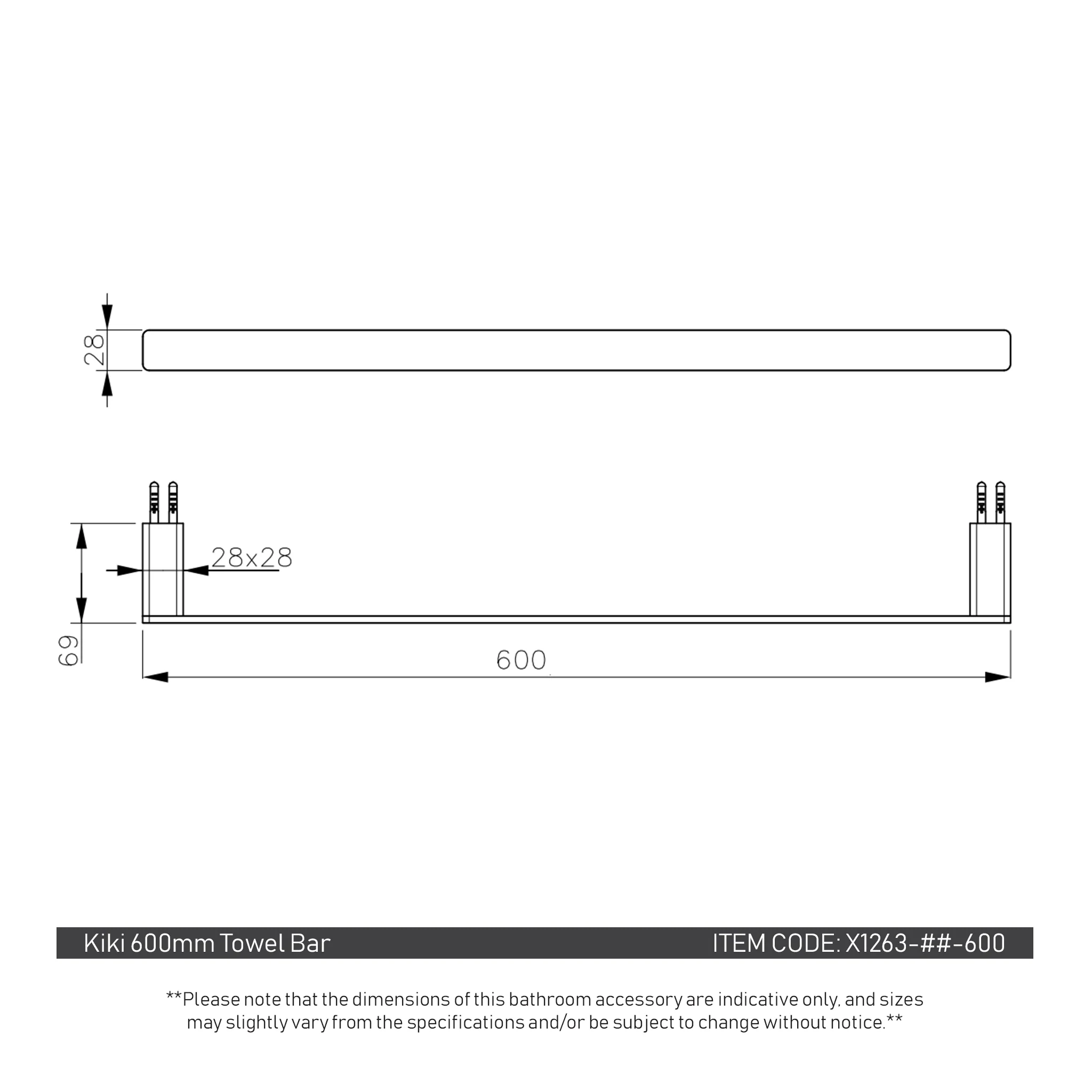 Kiki 600mm Towel Bar, PVD Brushed Gunmetal - Image 3