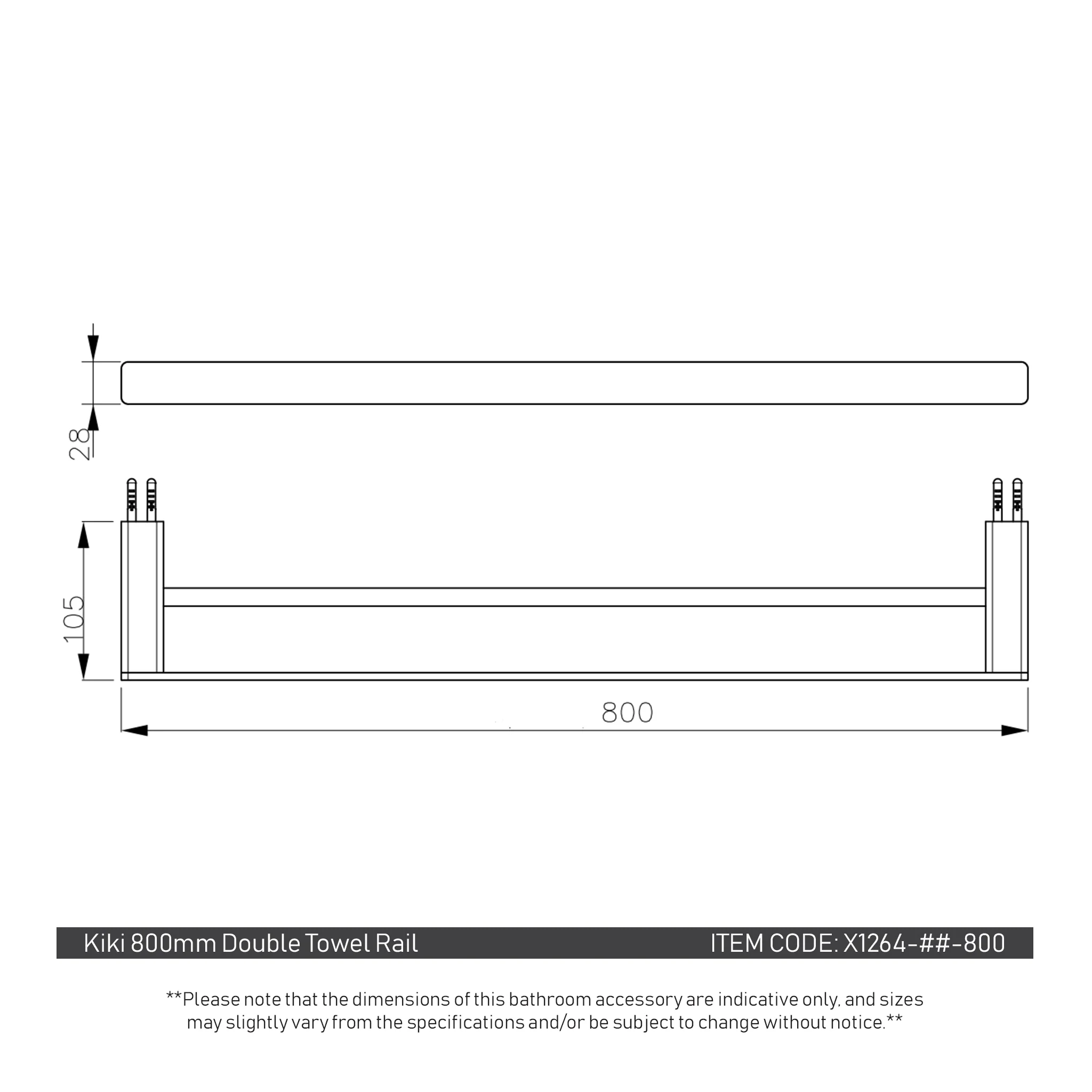 Kiki 800mm Double Towel Rail, PVD Brushed Brass (Gold) - Image 3