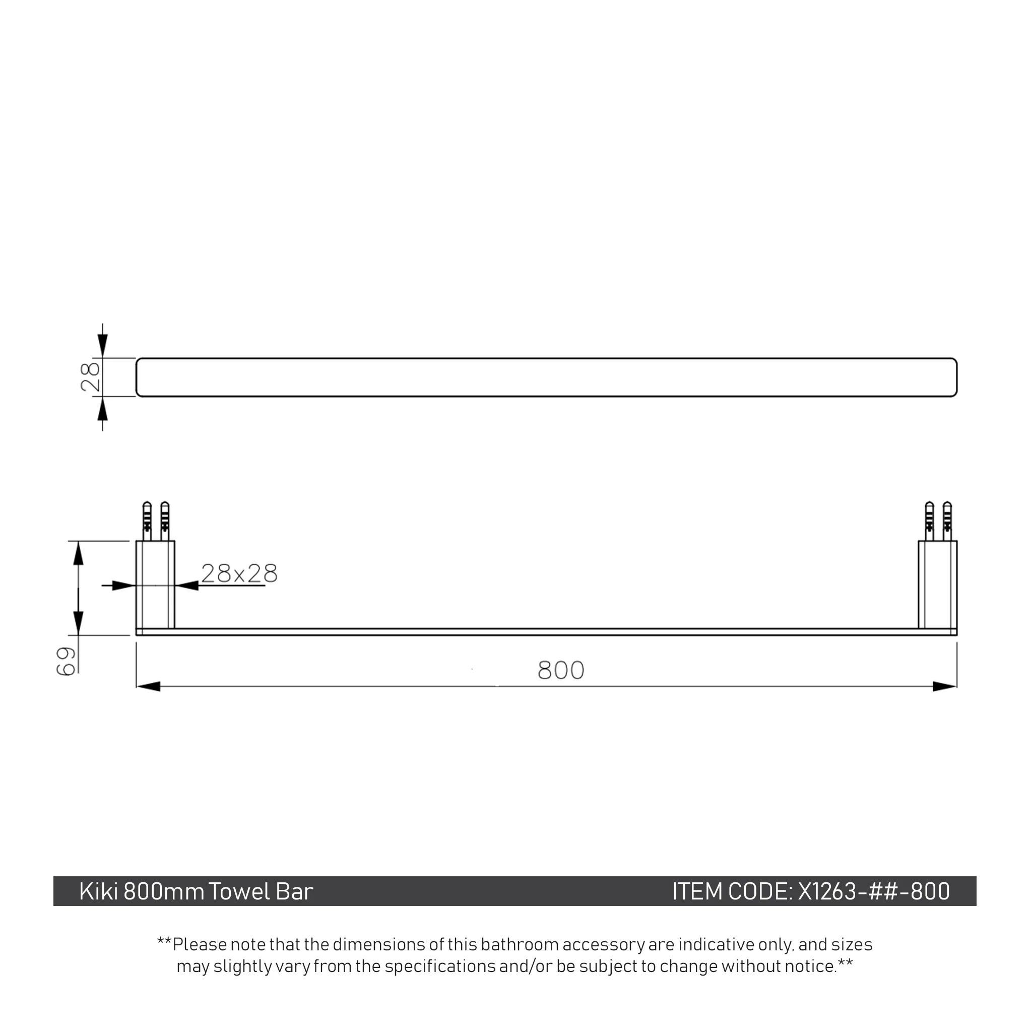 Kiki 800mm Towel Bar, PVD Brushed Gunmetal - Image 3