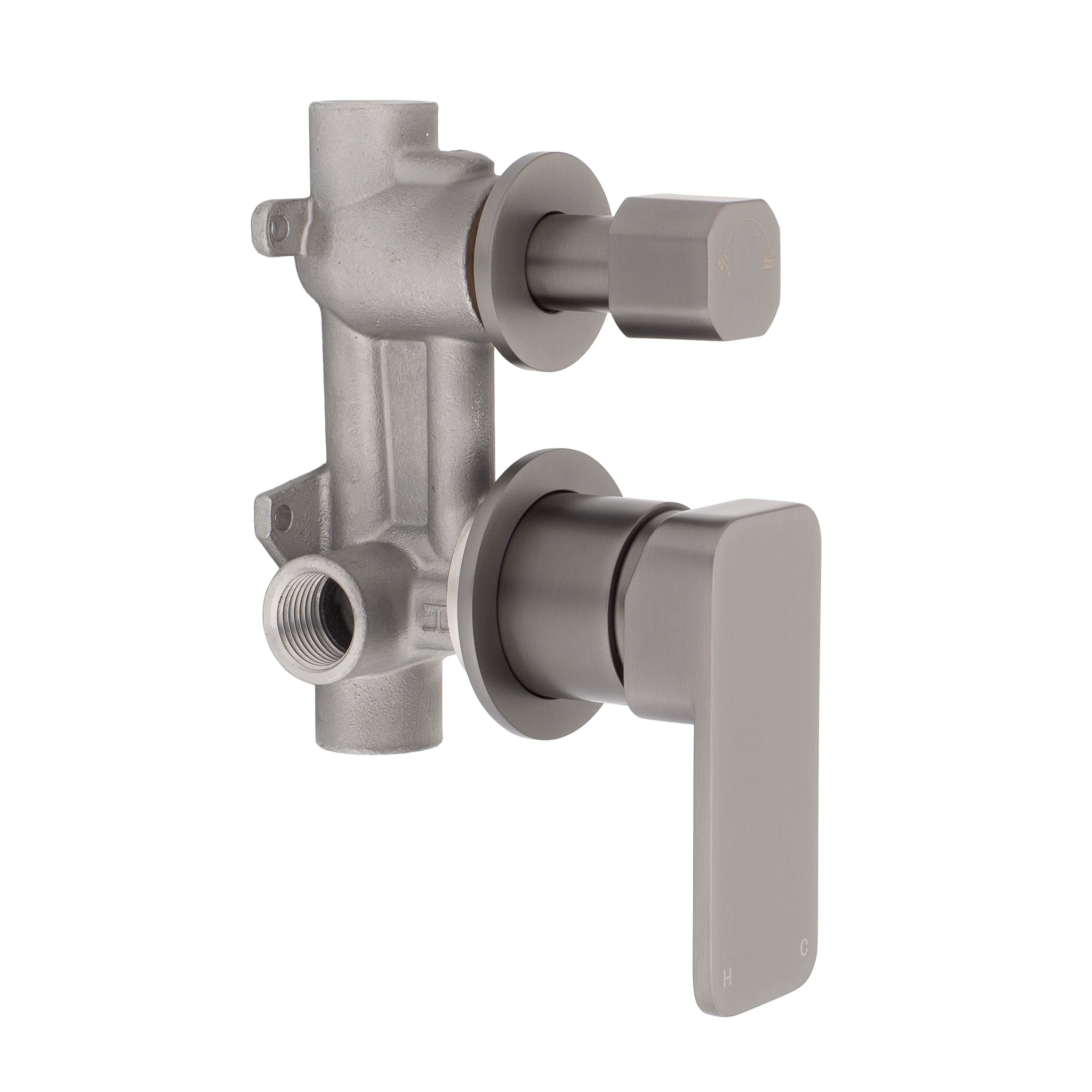Kiki Shower/ Bath Wall Mixer with Diverter and Round Plates, Brushed Gunmetal - Image 5