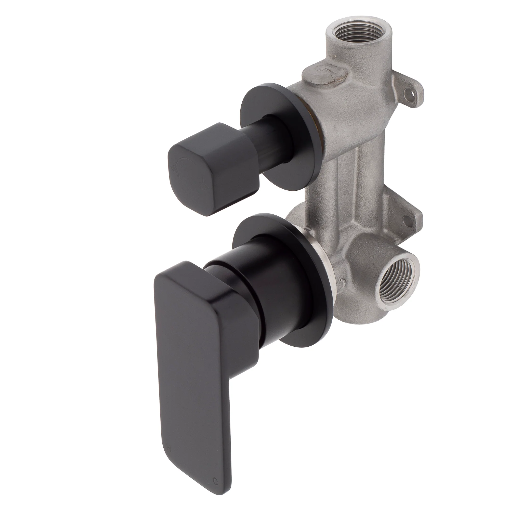 Kiki Shower/ Bath Wall Mixer with Diverter and Round Plates, Matte Black - Image 2