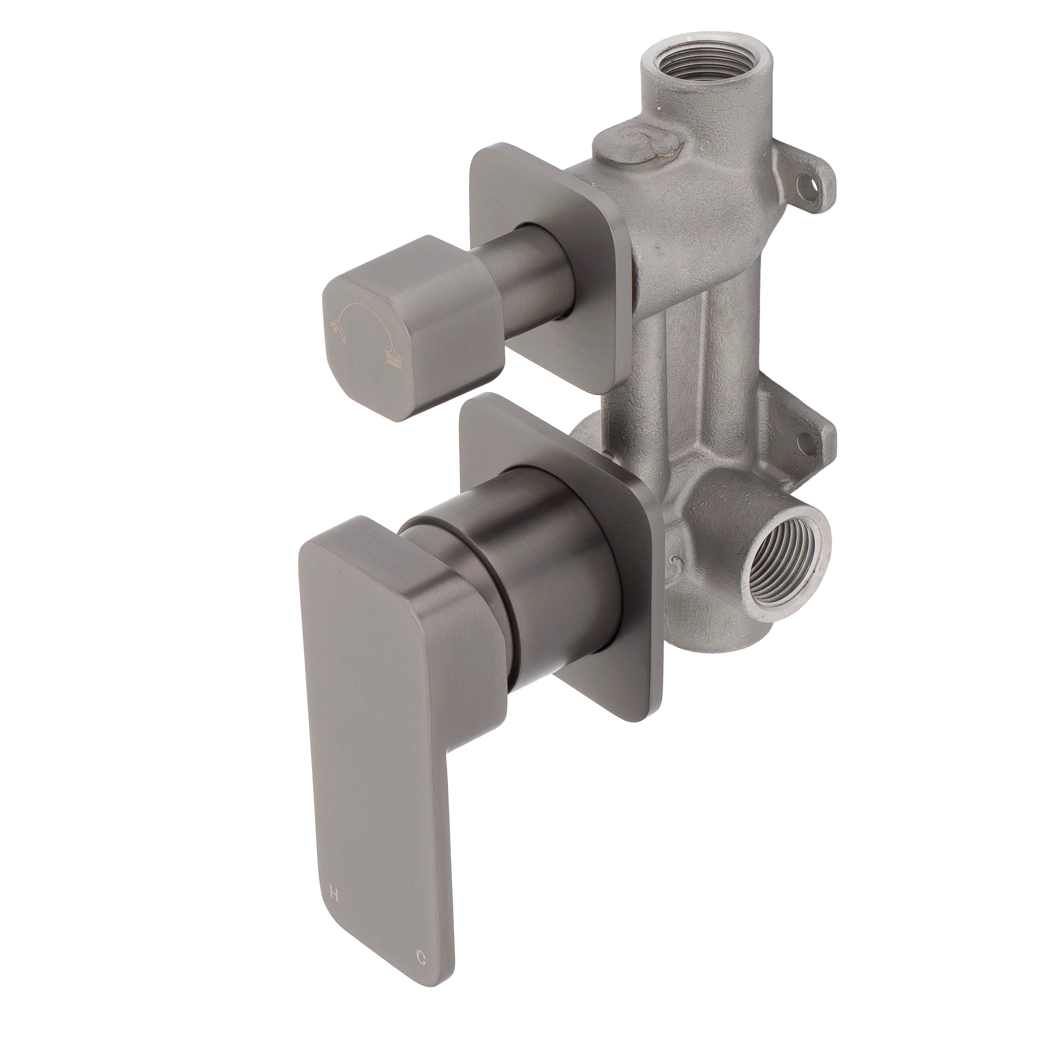 Kiki Shower/ Bath Wall Mixer with Diverter and Square Plates, Brushed Gunmetal - Image 2