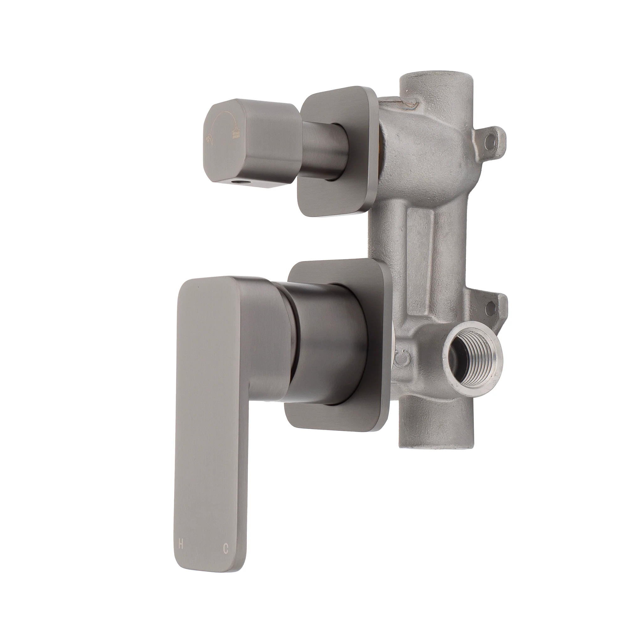 Kiki Shower/ Bath Wall Mixer with Diverter and Square Plates, Brushed Gunmetal - Image 4