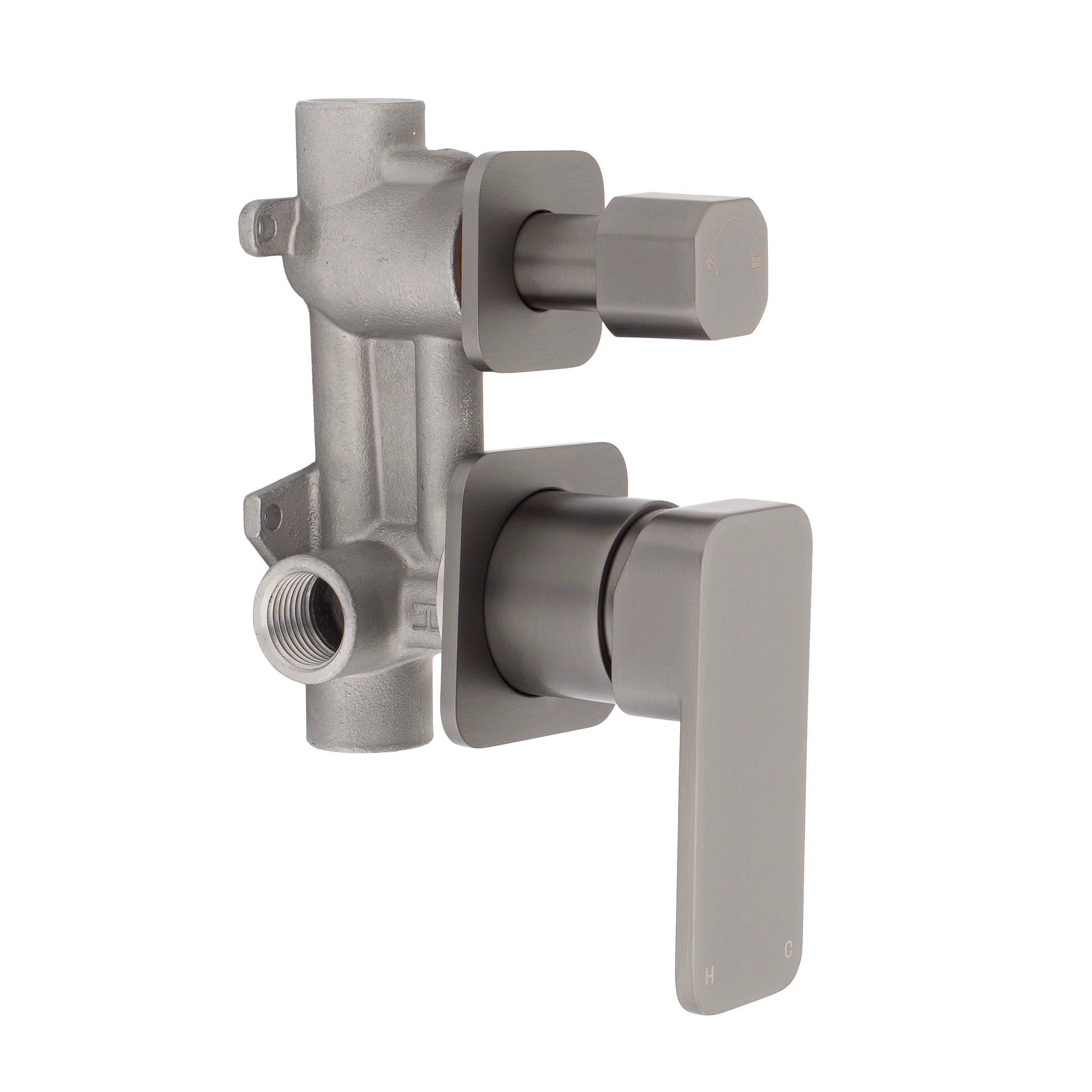 Kiki Shower/ Bath Wall Mixer with Diverter and Square Plates, Brushed Gunmetal - Image 5