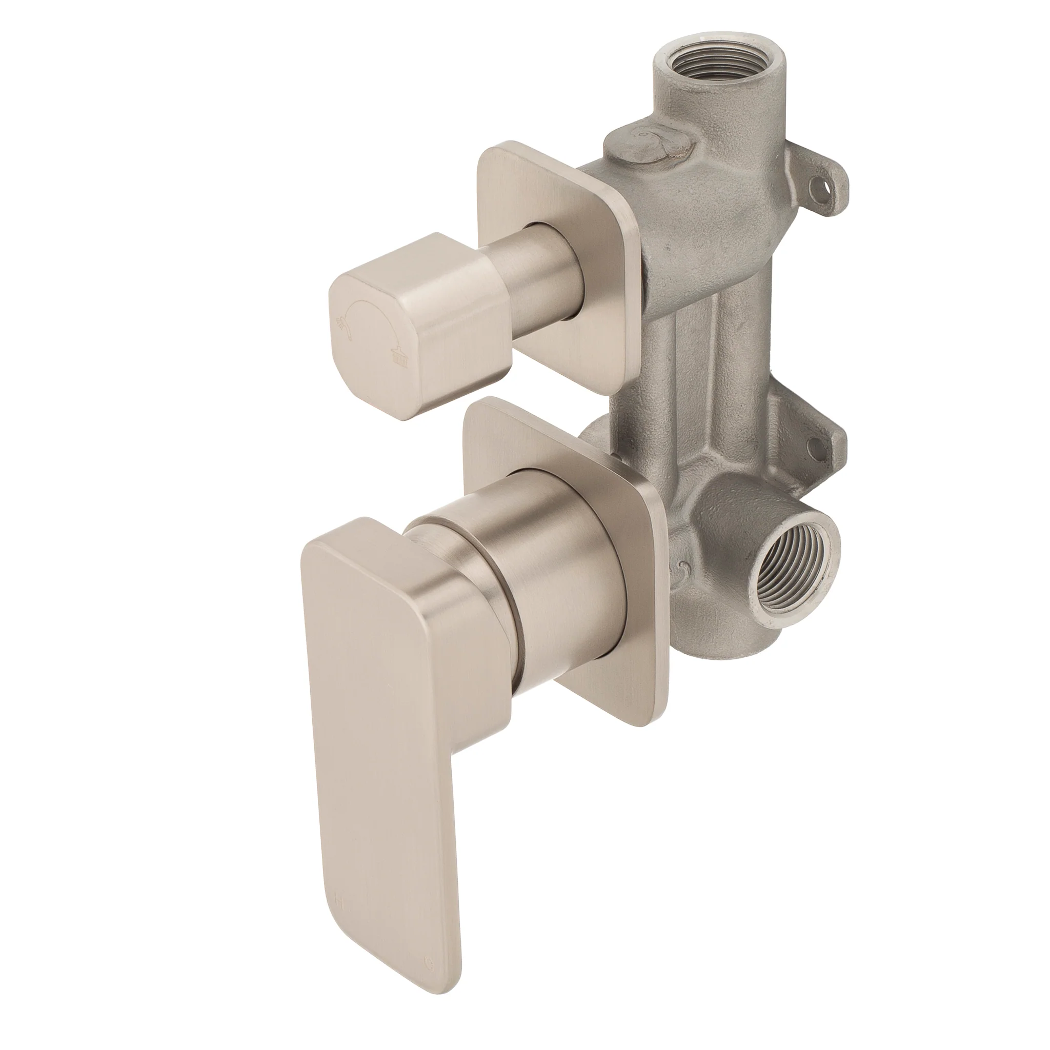 Kiki Shower/ Bath Wall Mixer with Diverter and Square Plates, Brushed Nickel - Image 2