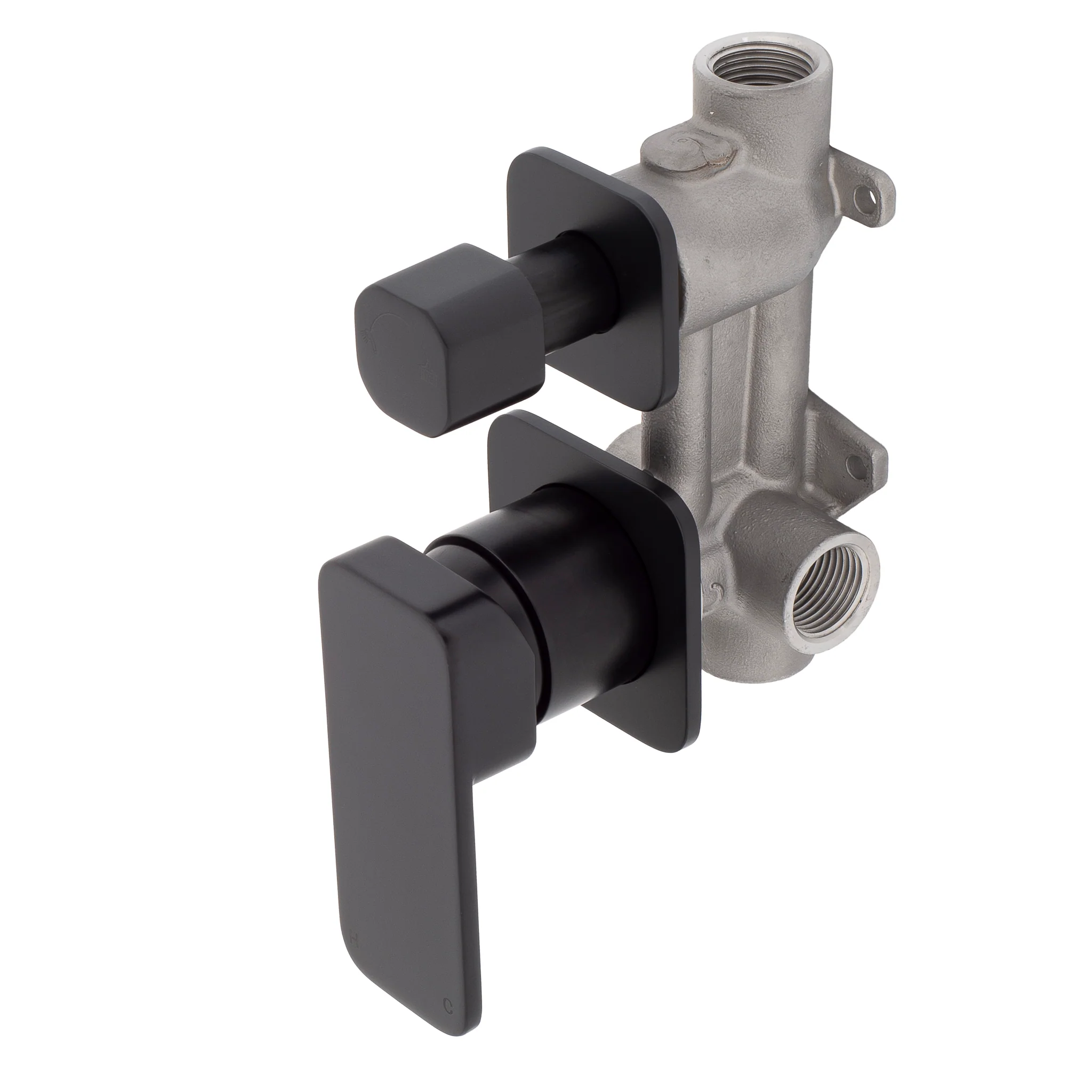 Kiki Shower/ Bath Wall Mixer with Diverter and Square Plates, Matte Black - Image 2