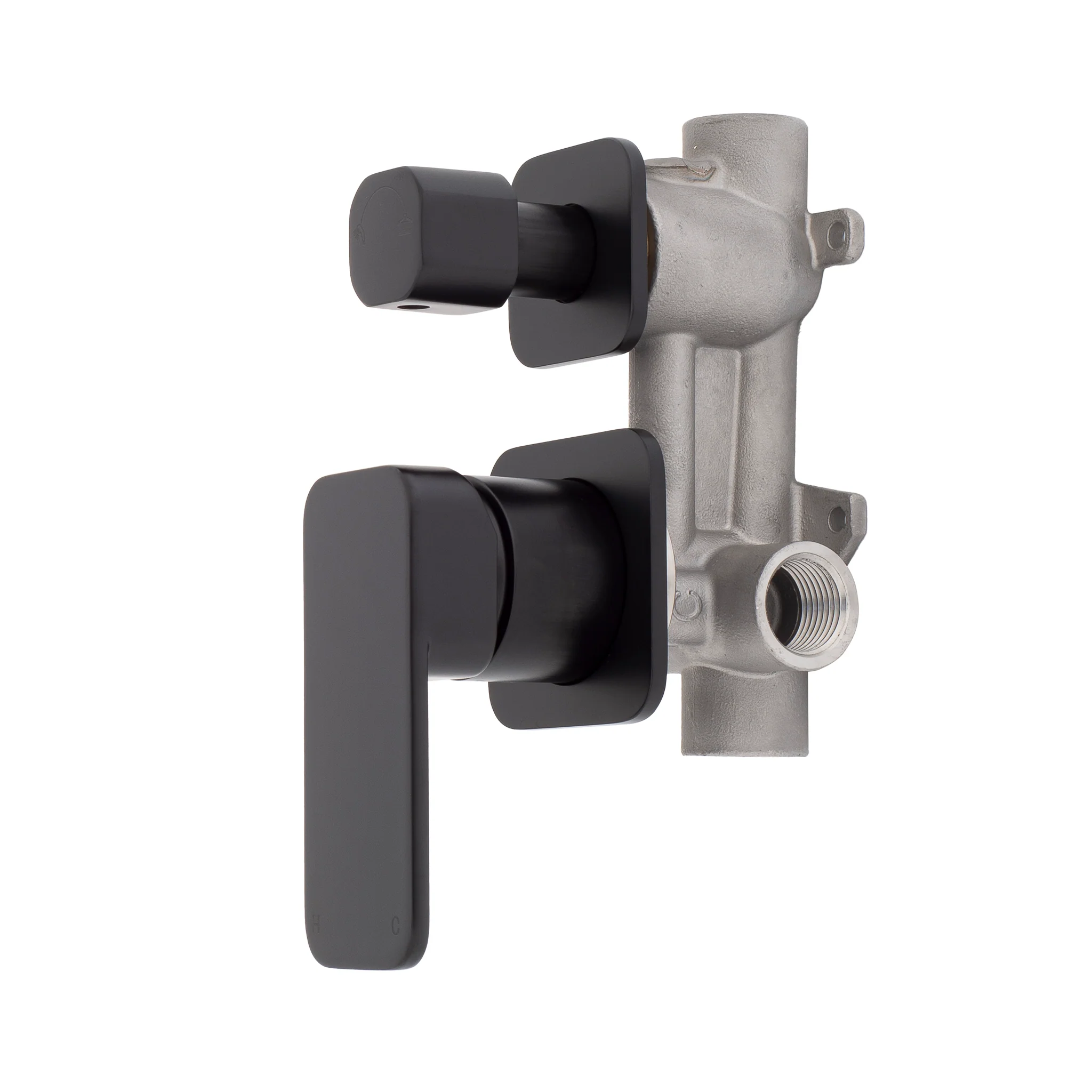 Kiki Shower/ Bath Wall Mixer with Diverter and Square Plates, Matte Black - Image 4