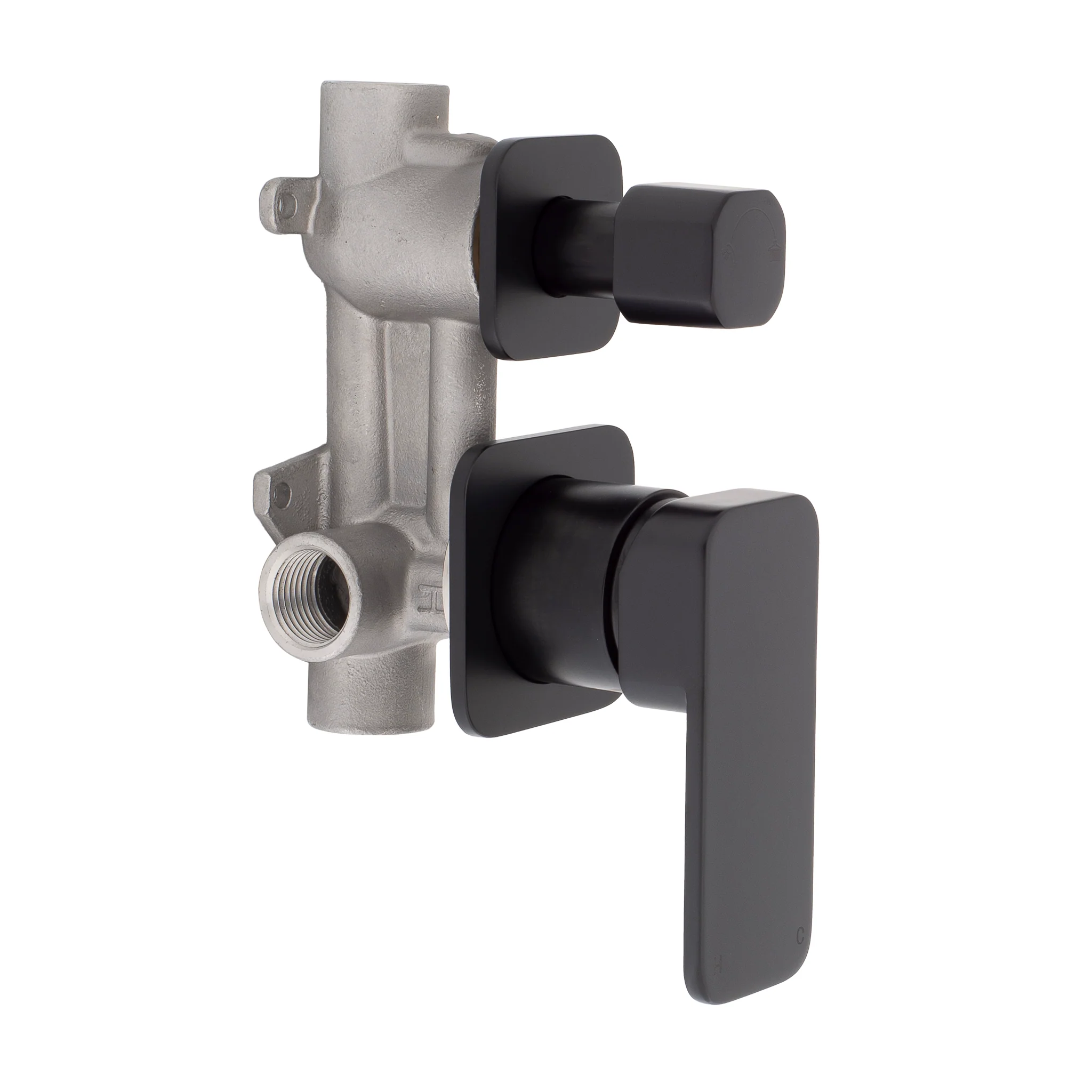 Kiki Shower/ Bath Wall Mixer with Diverter and Square Plates, Matte Black - Image 5