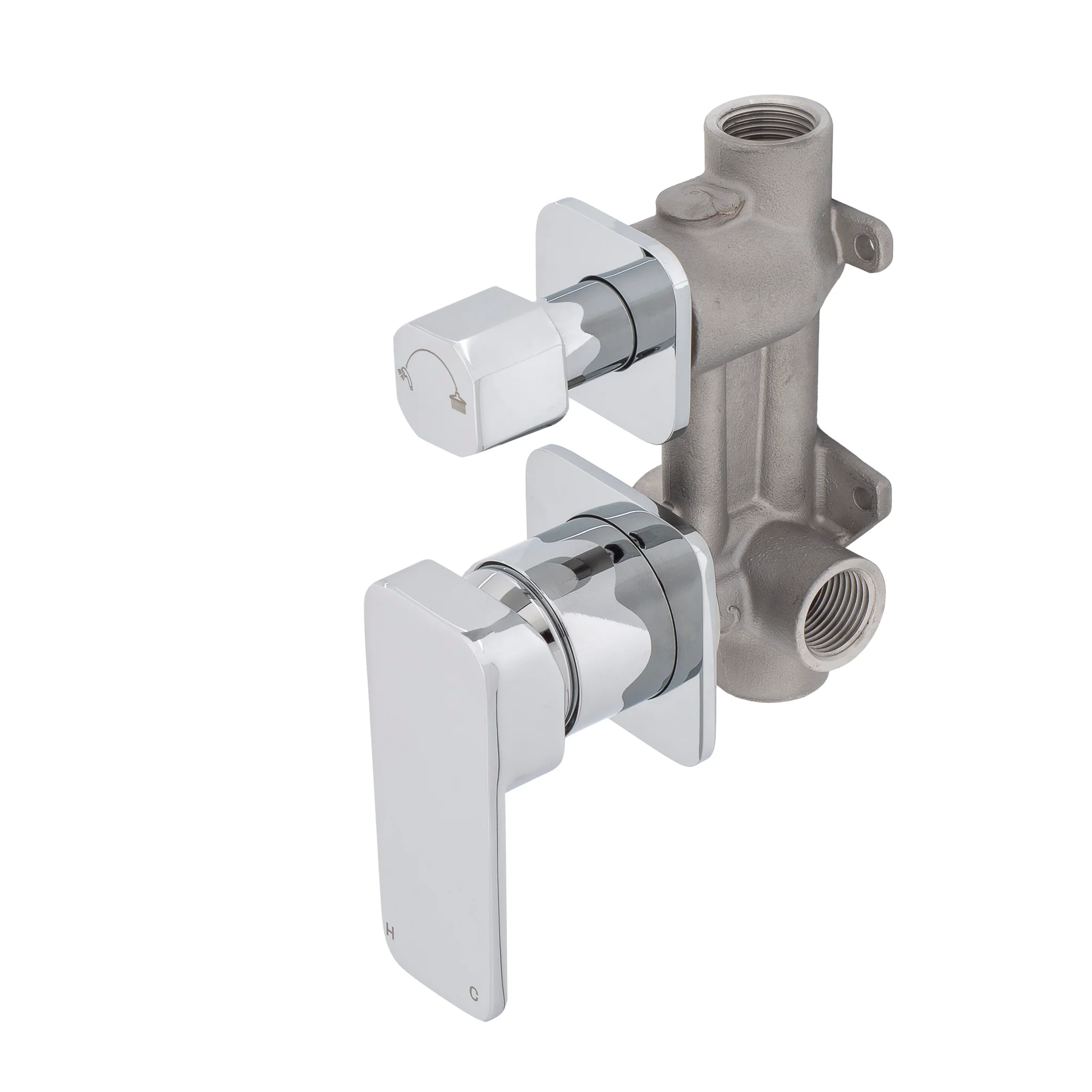 Kiki Shower/ Bath Wall Mixer with Diverter and Square Plates, Polished Chrome - Image 2