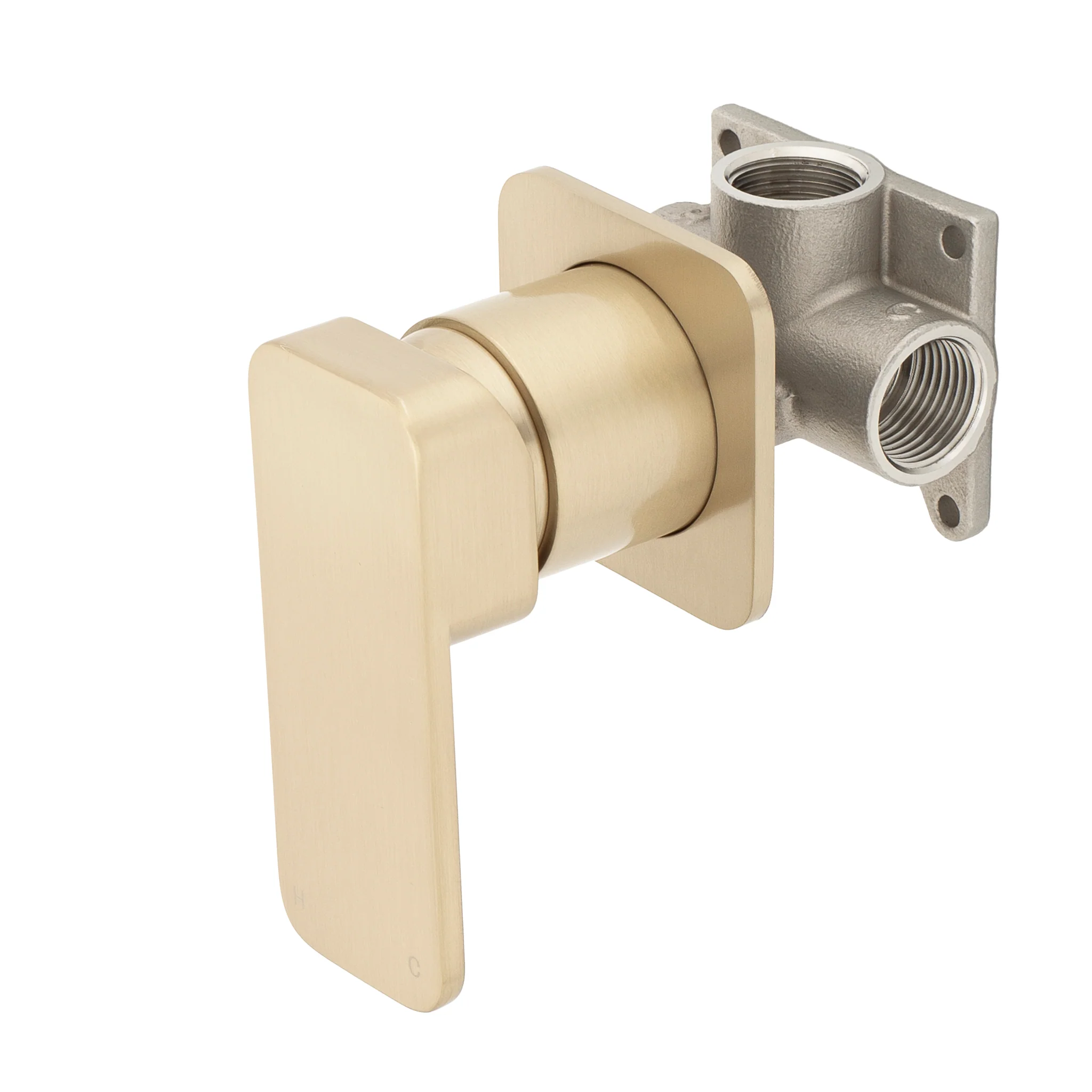 Kiki Shower/ Bath Wall Mixer with Square Plates, Brushed Brass (Gold) - Image 2