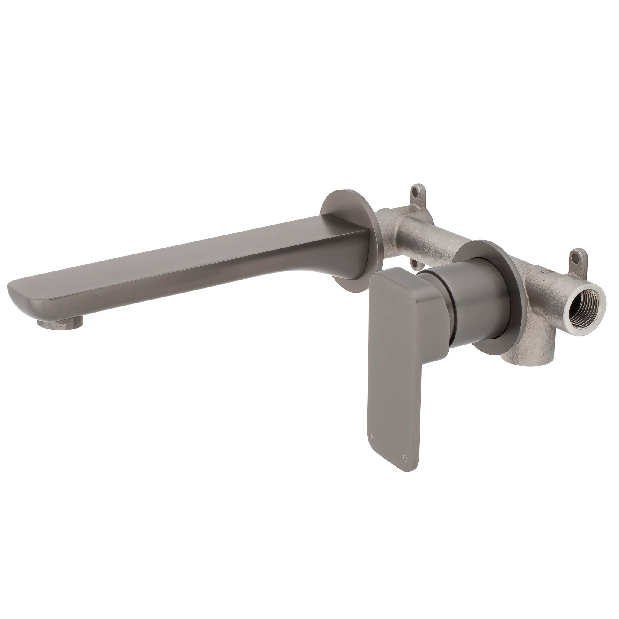 Kiki Wall Mounted Basin/ Bath Mixer with Spout and Round Plates, Brushed Gunmetal - Image 2