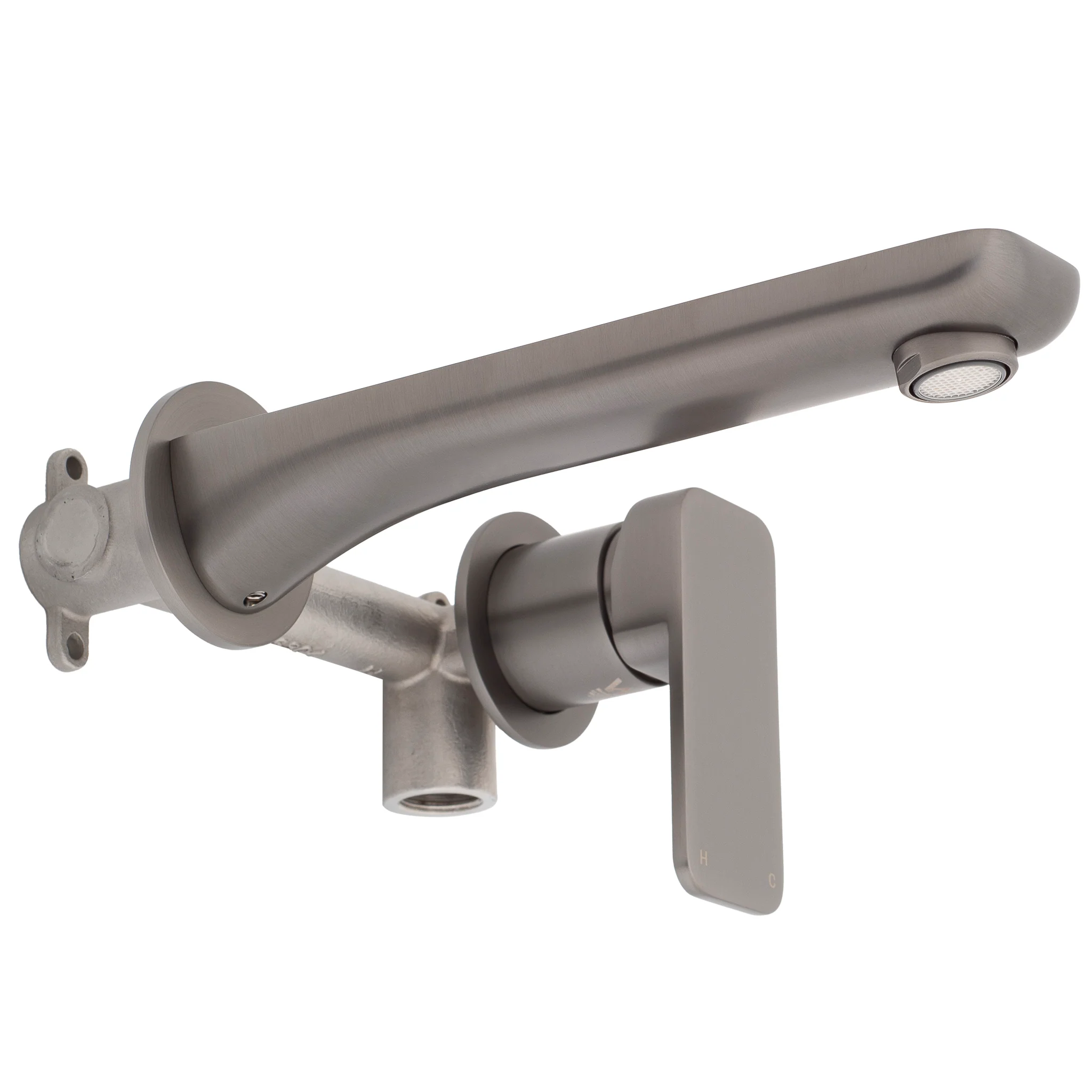 Kiki Wall Mounted Basin/ Bath Mixer with Spout and Round Plates, Brushed Gunmetal - Image 4
