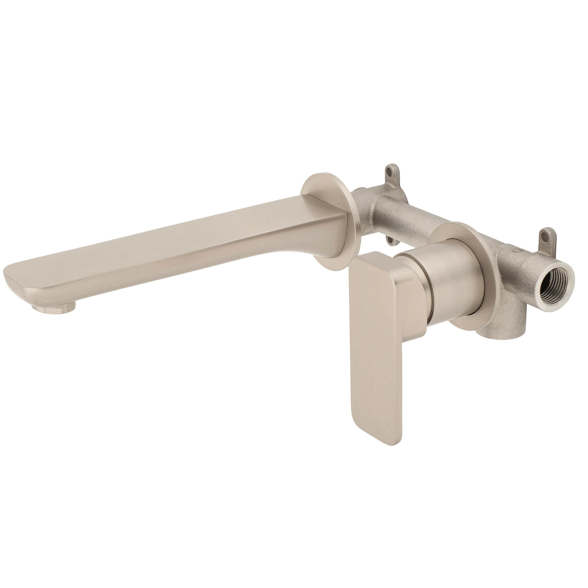Kiki Wall Mounted Basin/ Bath Mixer with Spout and Round Plates, Brushed Nickel - Image 2