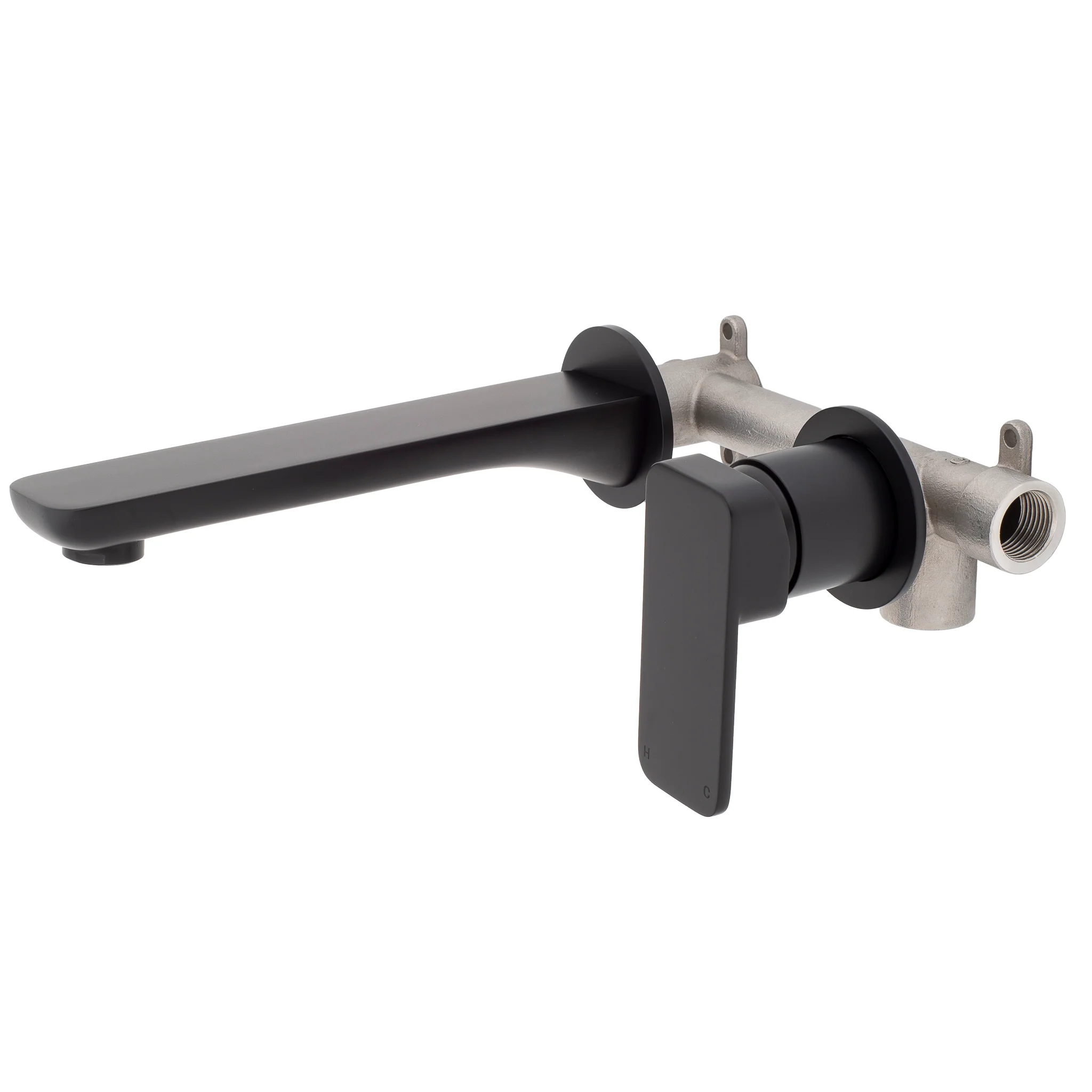 Kiki Wall Mounted Basin/ Bath Mixer with Spout and Round Plates, Matte Black - Image 2