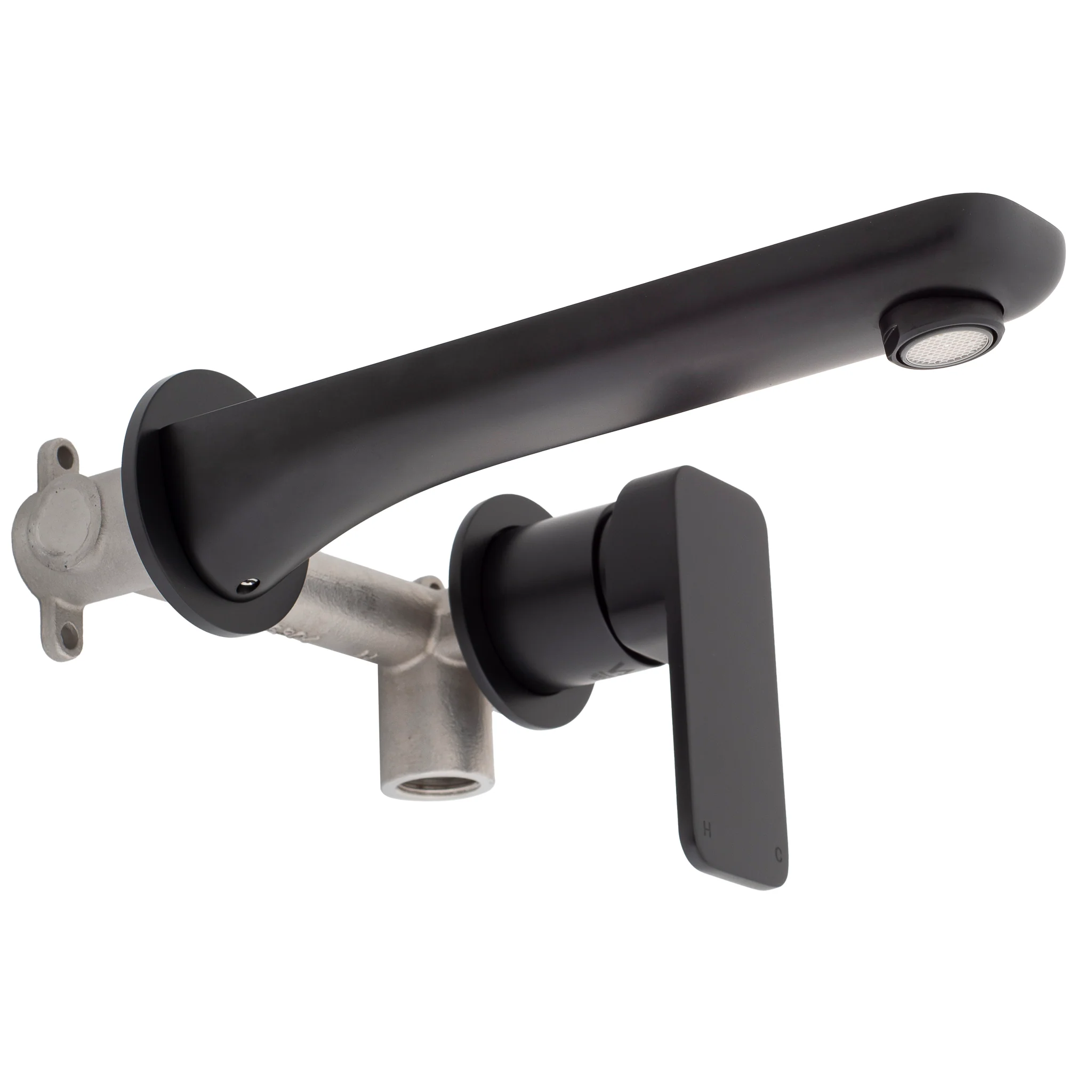 Kiki Wall Mounted Basin/ Bath Mixer with Spout and Round Plates, Matte Black - Image 4