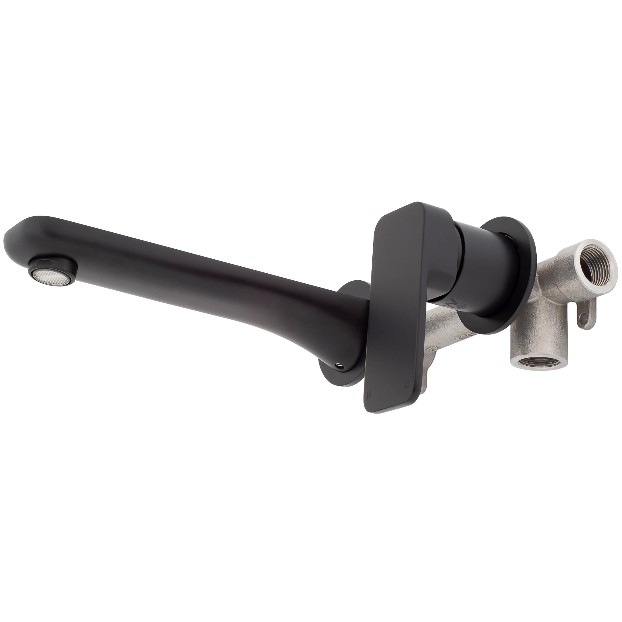 Kiki Wall Mounted Basin/ Bath Mixer with Spout and Round Plates, Matte Black - Image 5