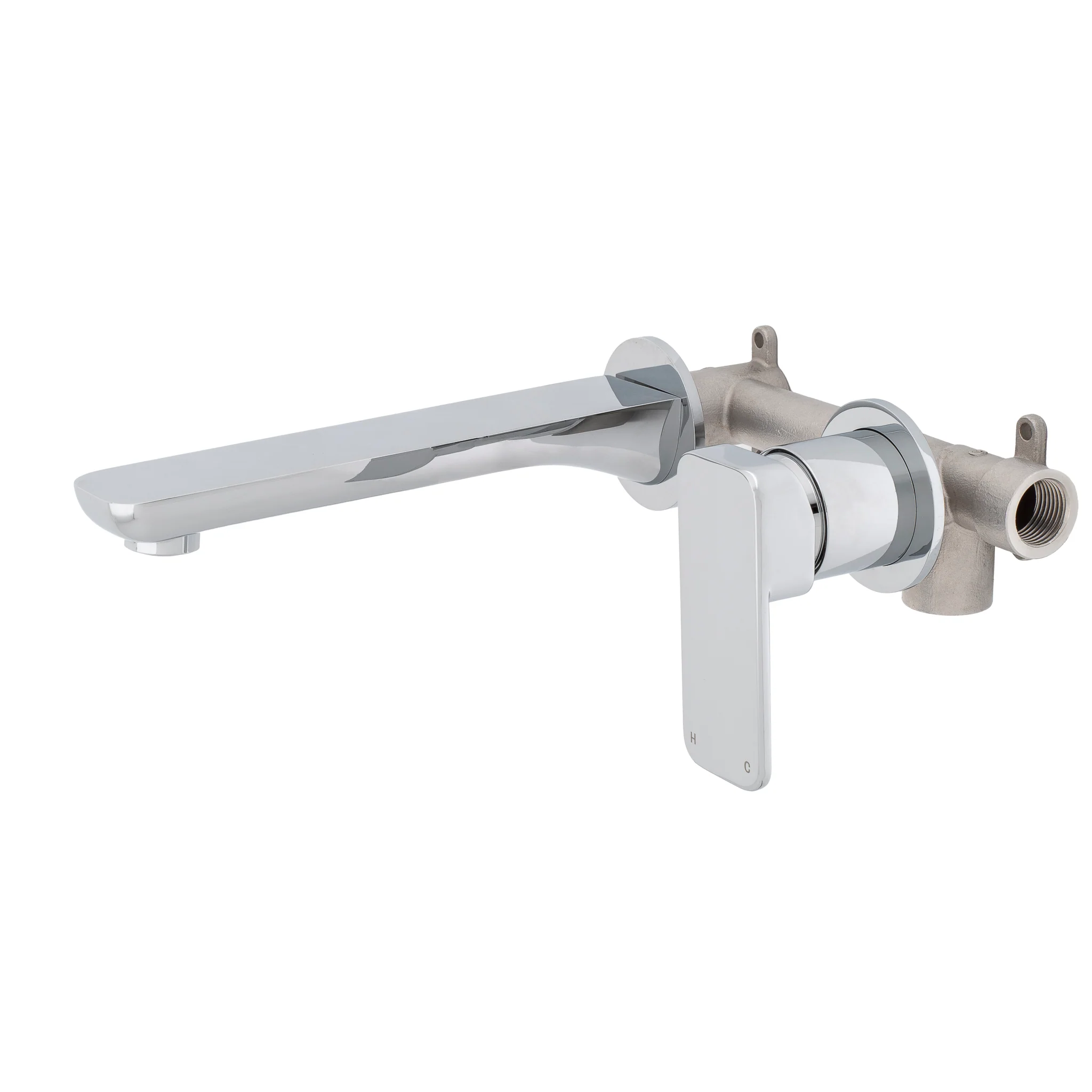 Kiki Wall Mounted Basin/ Bath Mixer with Spout and Round Plates, Polished Chrome - Image 2