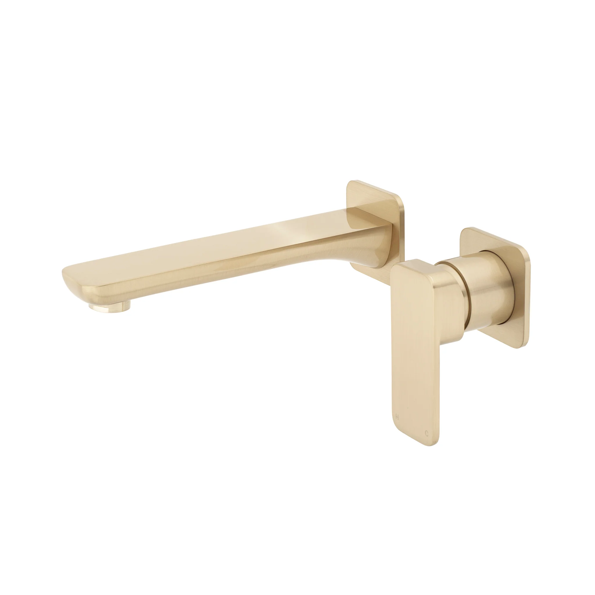 Kiki Wall Mounted Basin/ Bath Mixer with Spout and Square Plates, Brushed Brass (Gold)