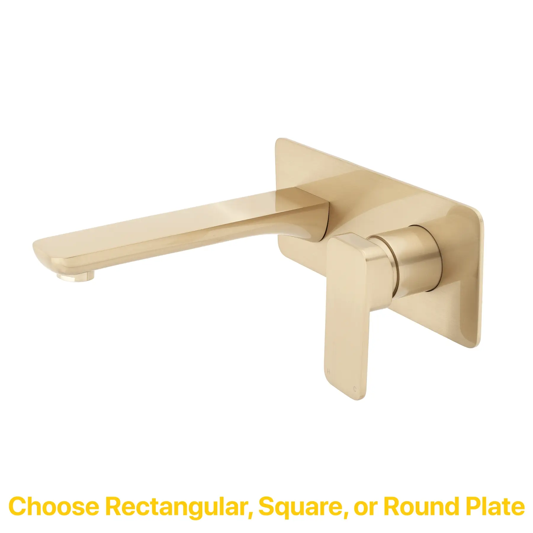 Kiki Wall Mounted Basin/ Bath Mixer with Spout and Square Plates, Brushed Brass (Gold) - Image 3