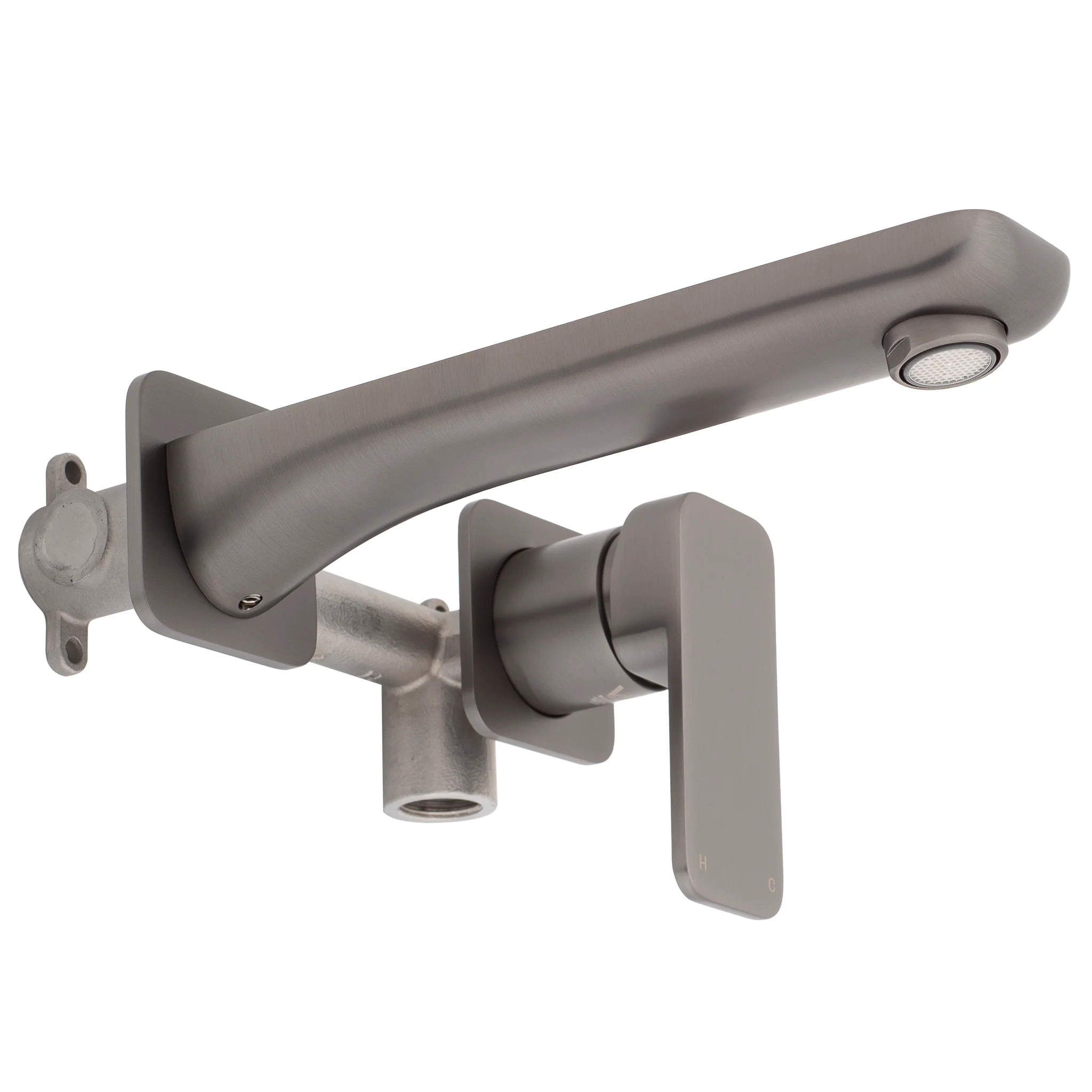 Kiki Wall Mounted Basin/ Bath Mixer with Spout and Square Plates, Brushed Gunmetal - Image 4