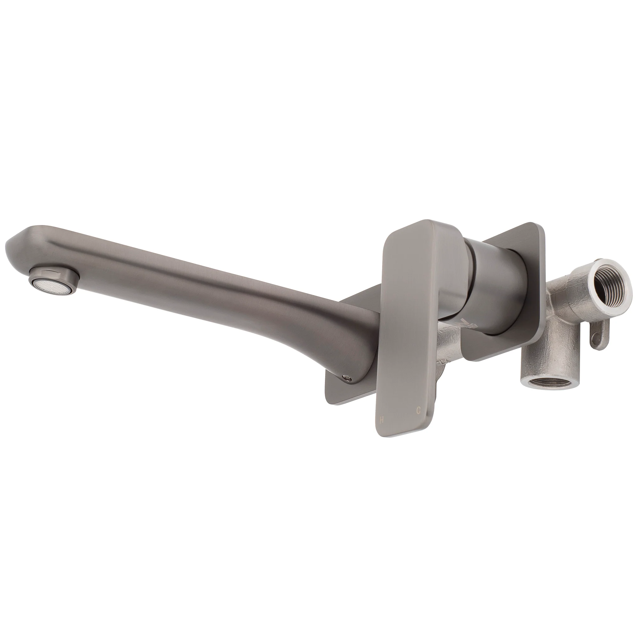 Kiki Wall Mounted Basin/ Bath Mixer with Spout and Square Plates, Brushed Gunmetal - Image 5