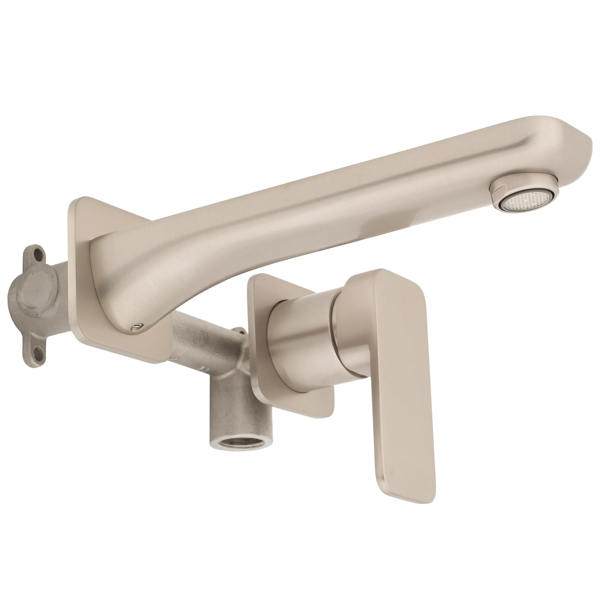 Kiki Wall Mounted Basin/ Bath Mixer with Spout and Square Plates, Brushed Nickel - Image 4