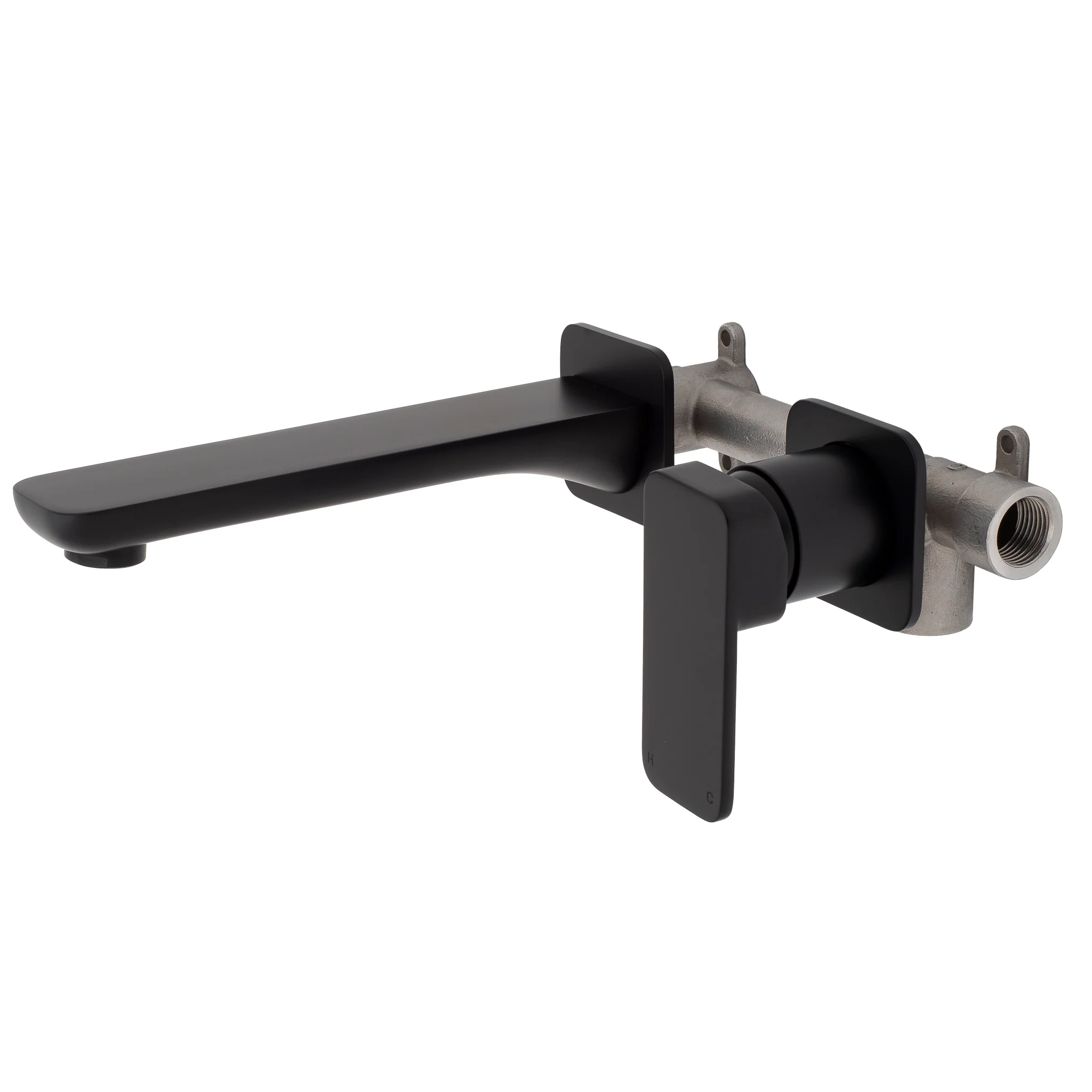 Kiki Wall Mounted Basin/ Bath Mixer with Spout and Square Plates, Matte Black - Image 2