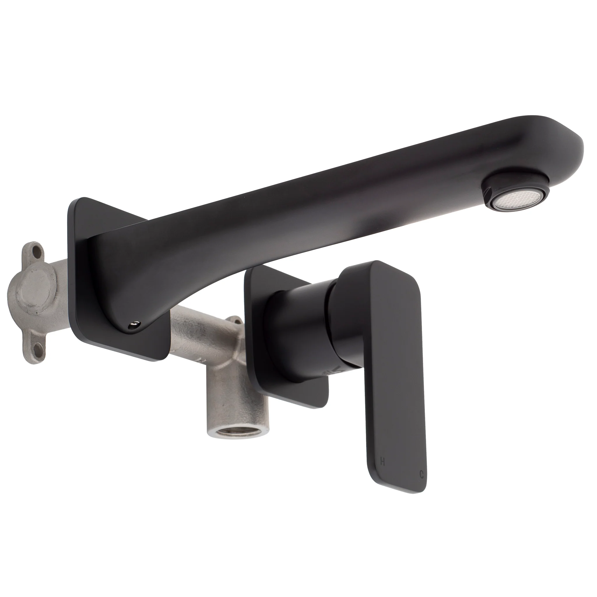 Kiki Wall Mounted Basin/ Bath Mixer with Spout and Square Plates, Matte Black - Image 4