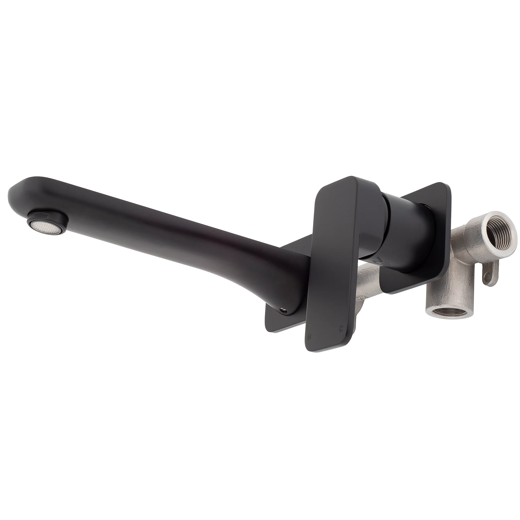 Kiki Wall Mounted Basin/ Bath Mixer with Spout and Square Plates, Matte Black - Image 5