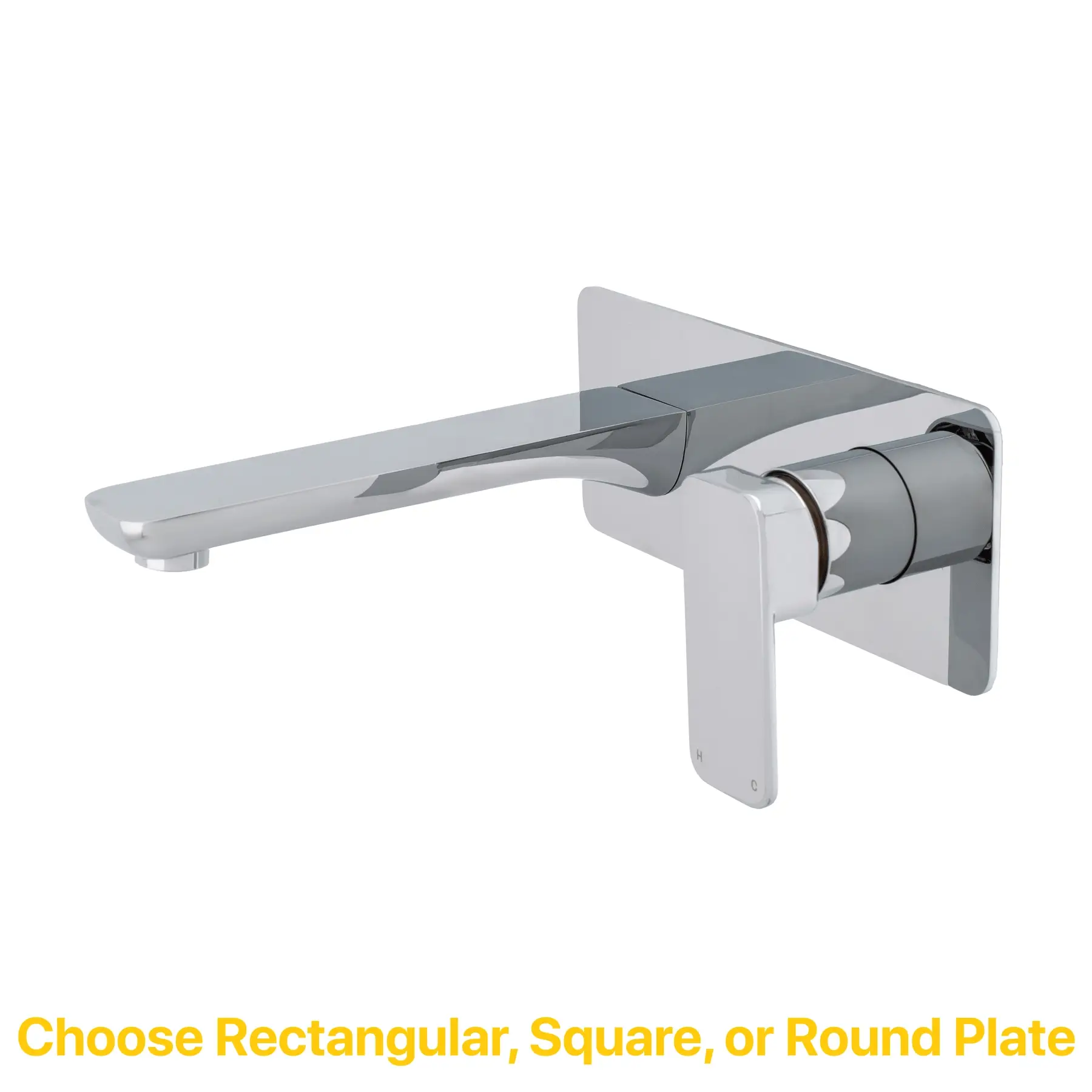 Kiki Wall Mounted Basin/ Bath Mixer with Spout and Square Plates, Polished Chrome - Image 3