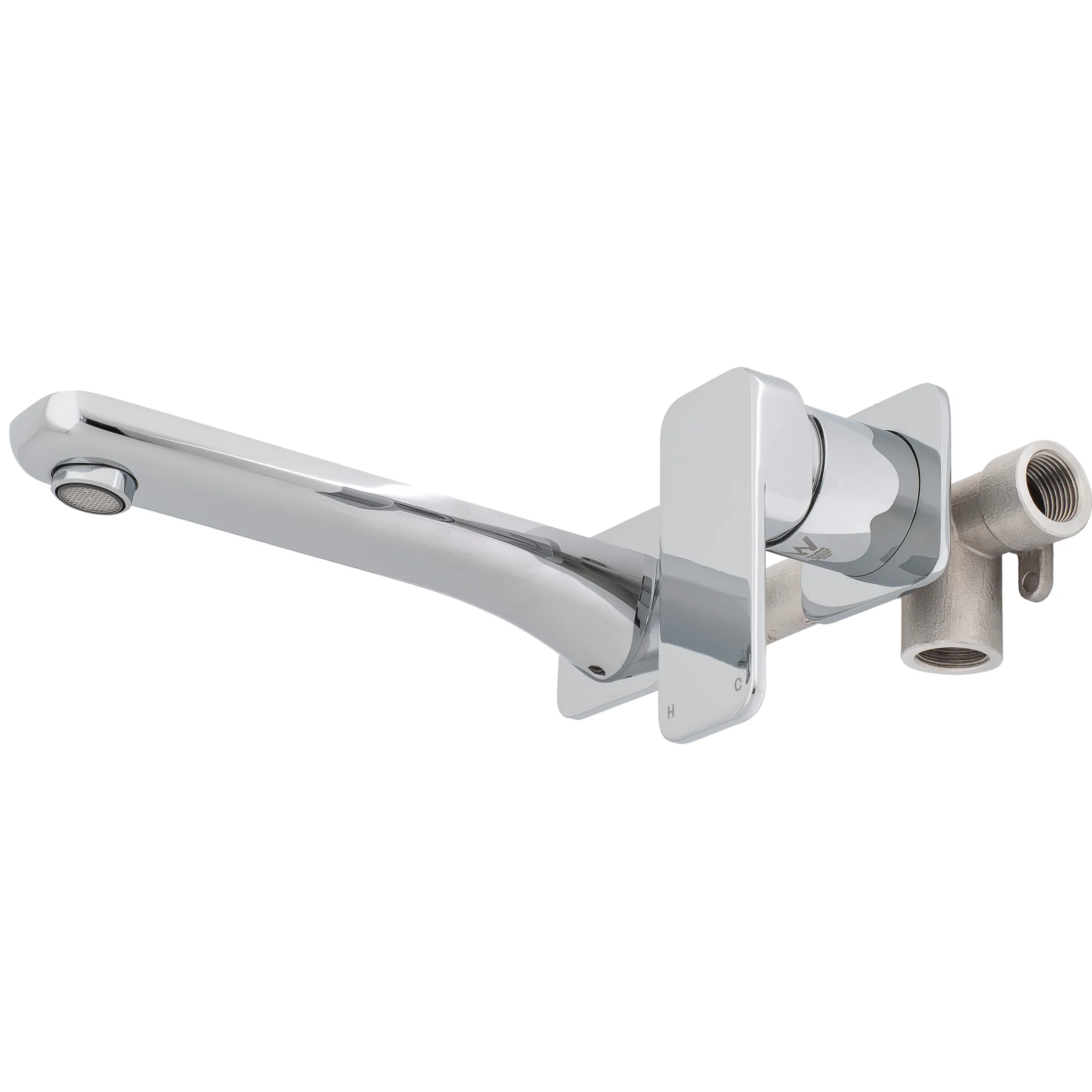 Kiki Wall Mounted Basin/ Bath Mixer with Spout and Square Plates, Polished Chrome - Image 5