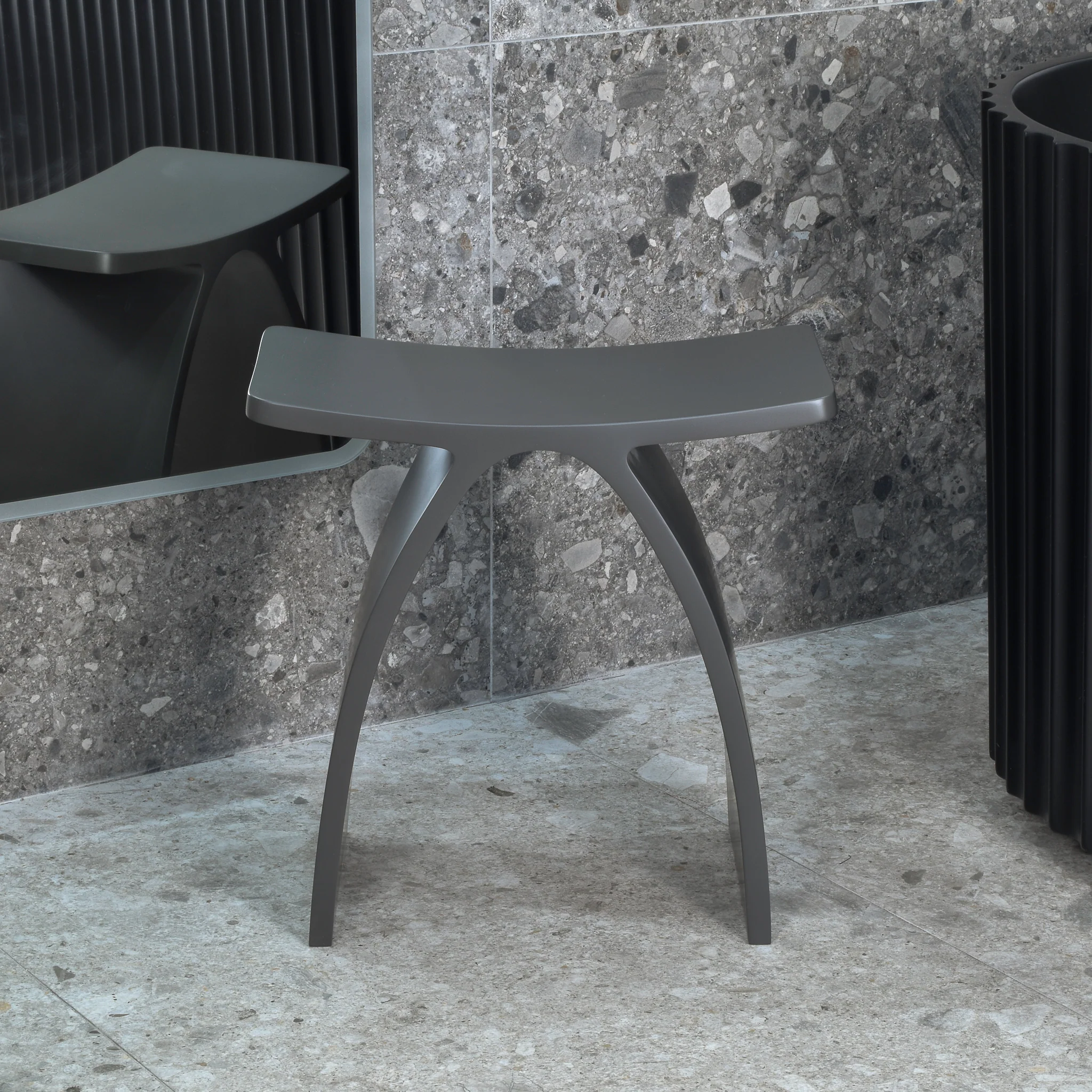 Kura Arch Artificial Stone Stool | Matte Charcoal | - Image 4