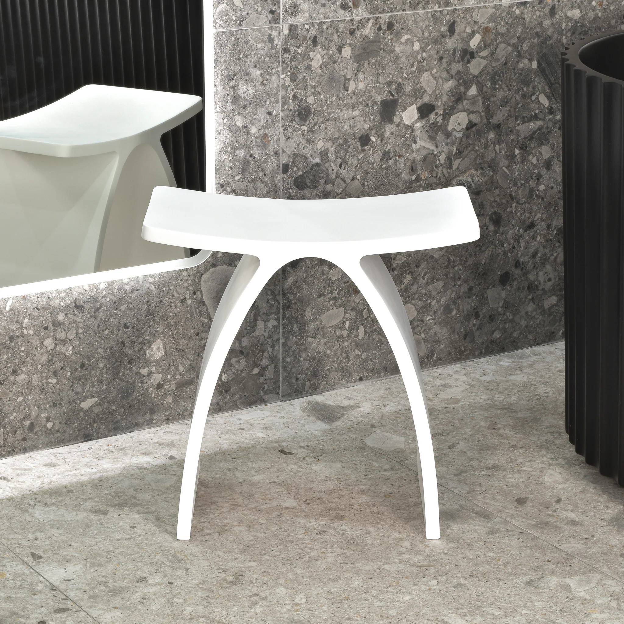 Kura Arch Artificial Stone Stool | Matte White | - Image 3