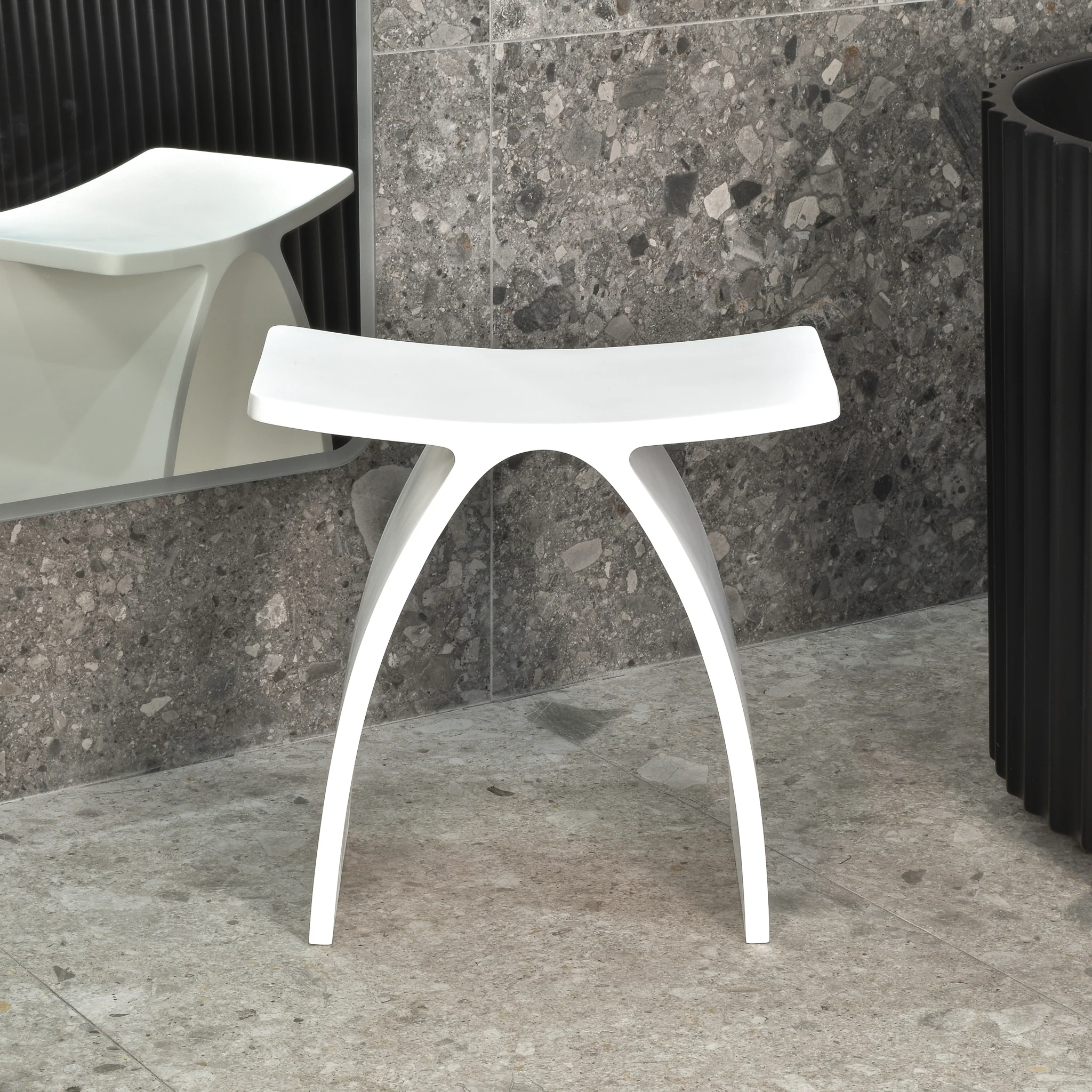 Kura Arch Artificial Stone Stool | Matte White | - Image 4