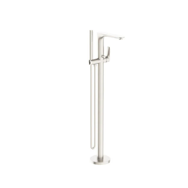 Nero Bianca Floor Standing Bath Mixer With Hand Shower | Brushed Nickel |