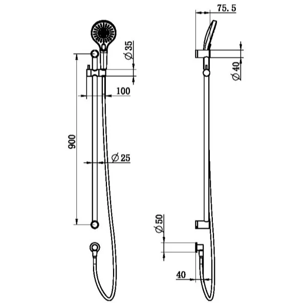 Nero Mecca Care 25mm Grab Rail And Adjustable Shower Rail Set 900mm | Brushed Nickel | - Image 2