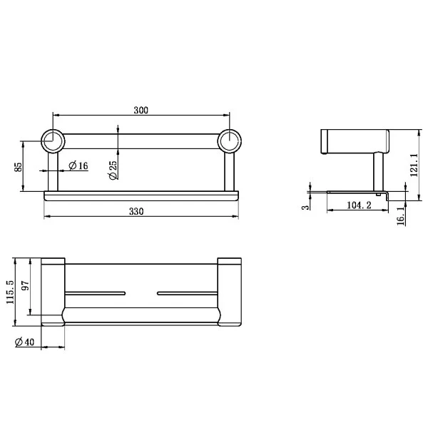 Nero Mecca Care 25mm Grab Rail With Shelf 300mm | Gun Metal | - Image 3