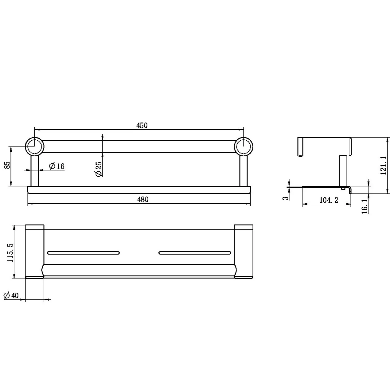Nero Mecca Care 25mm Grab Rail With Shelf 450mm | Brushed Nickel | - Image 3