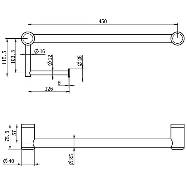 Nero Mecca Care 25mm Toilet Roll Rail 450mm | Brushed Bronze | - Image 3