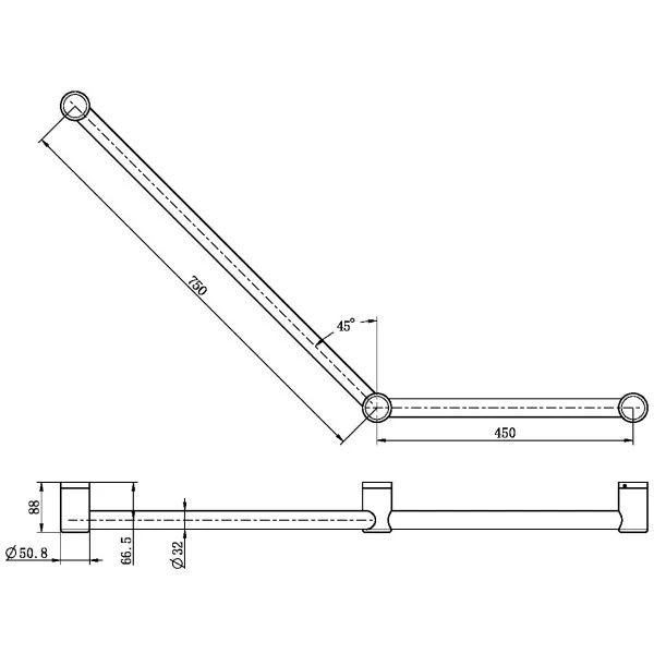 Nero Mecca Care 32mm Ambulant Toilet Grab Rail 45 Degree 750x450mm | Brushed Gold | - Image 3