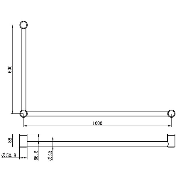 Nero Mecca Care 32mm DDA Grab Rail Set 90 Degree 600x1000mm | Matte Black | - Image 3