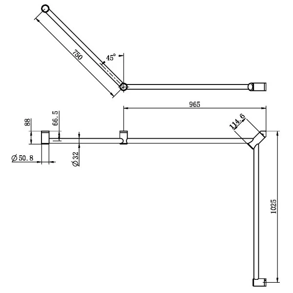 Nero Mecca Care 32mm DDA Toilet Grab Rail Set 45 Degree Continuous 750x965x1025mm | Matte Black | - Image 3