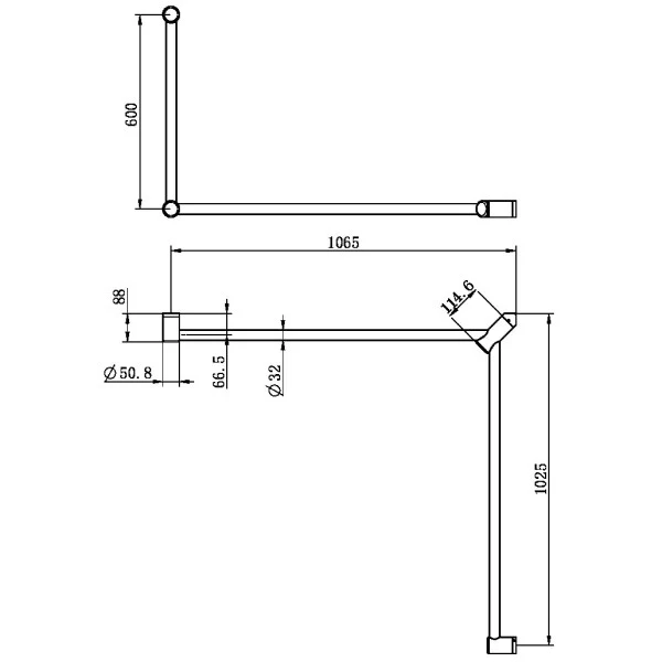 Nero Mecca Care 32mm DDA Toilet Grab Rail Set 90 Degree Continuous 600x1065x1025mm | Brushed Nickel | - Image 3