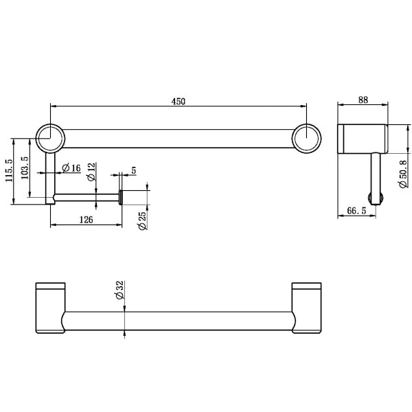 Nero Mecca Care 32mm Grab Rail With Toilet Roll Holder 450mm | Matte Black | - Image 3